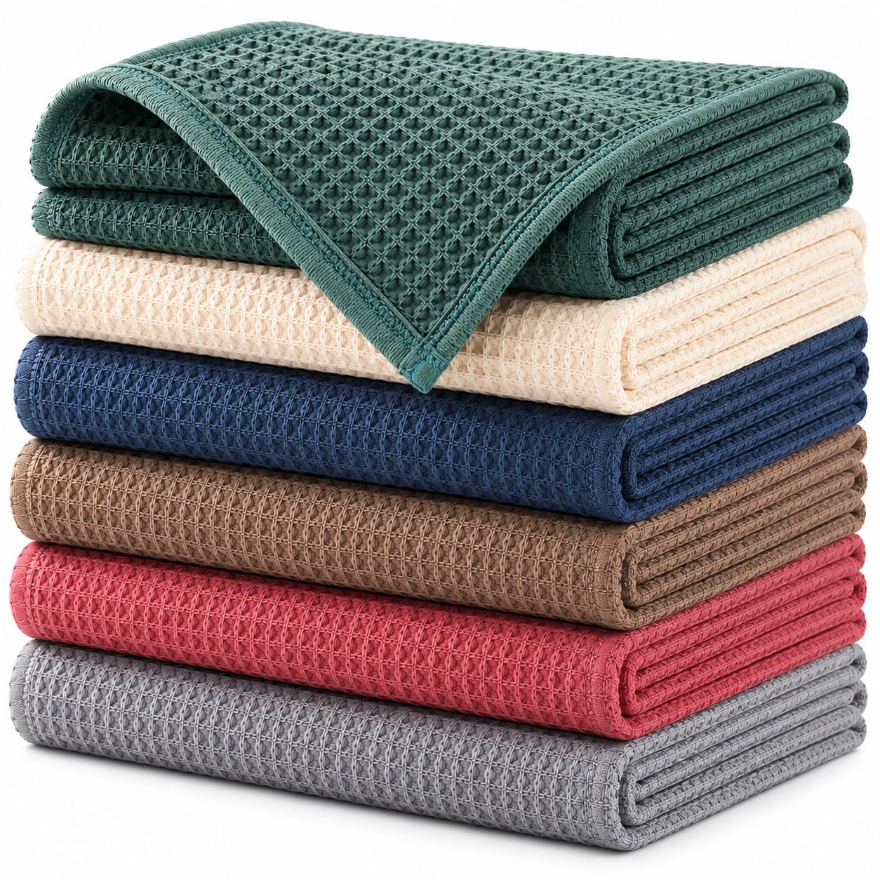 K Collection Premium Waffle Tea Towels 45 x 65cm - Highly Absorbent Quick Dry - Catering Bar Towel with Hanging Loop (Assorted - 6 Pack)