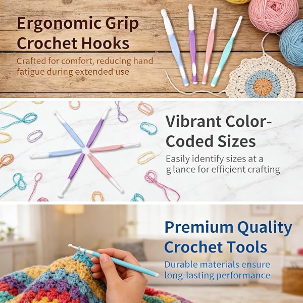 4 Sizes Large Crochet Hooks Set 8mm 10mm 12mm 15mm, Long Ergonomic Rubber Handle Crochet Needles for Chunky Yarn - 5