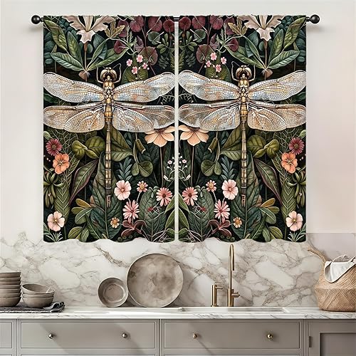 Miniatura 27 de Rusitc - Cortinas de cocina de algodón para granja, 27.5 pulgadas de ancho x 39 pulgadas de largo, 2 paneles con bolsillo para barra, estilo retro,