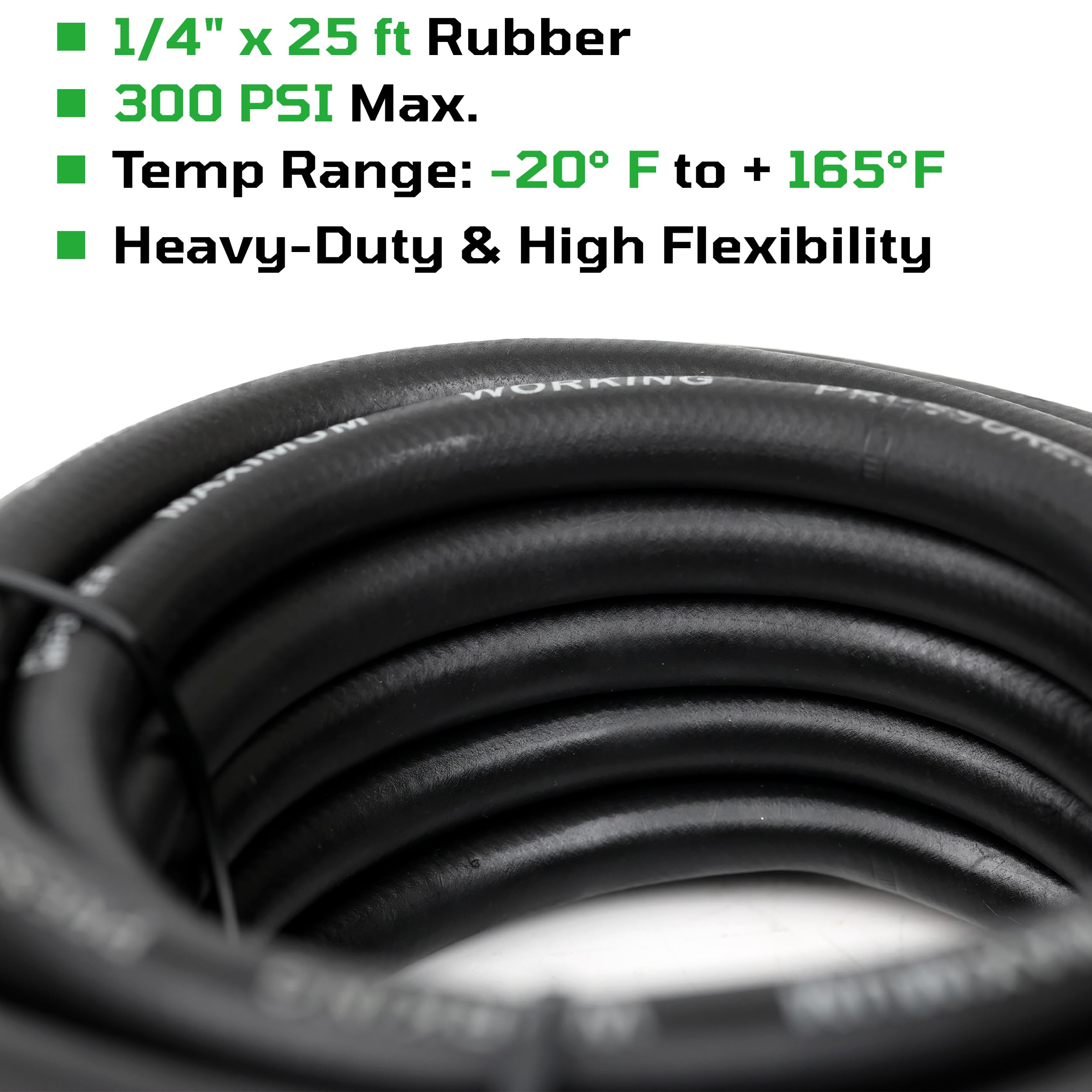 Dynamic Power 25-FT. x 1/4 "ID Manguera de aire de goma resistente
