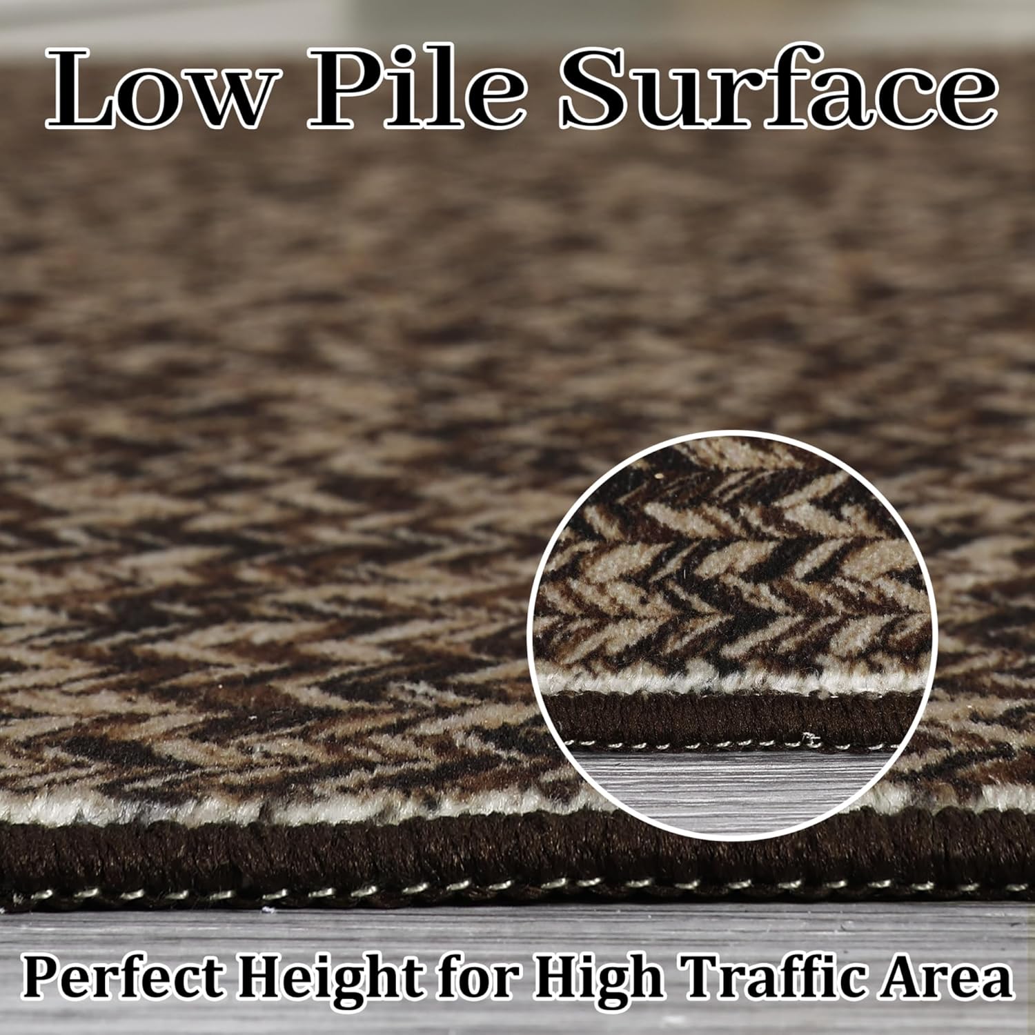 Washable Rugs for Living Room 9x12 Area Rug Braided Print Bedroom Rug Soft Non Slip Rustic Carpet Low Pile Stain-Resistant Farmhouse Carpet for Dining Room Nursery Cottage Office Black/Brown