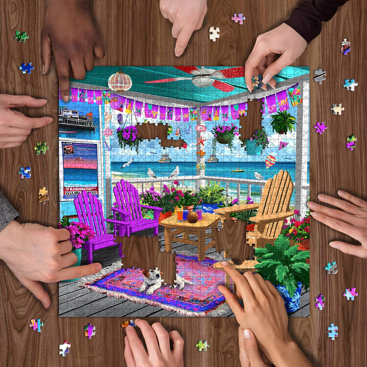 PICKFORU Beach Puzzles for Adults 1000 Pieces, Colorful Seaside Puzzle Beach Chair Flower, Impossible Holiday Puzzles as Wall Art - Image 6