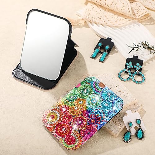 Miniatura 5 de Kigley 5.91 x 4.33 pulgadas, 2 piezas de espejo de pintura de diamantes de mandala 5D, pintura de diamantes bohemios 5D, espejo de maquillaje