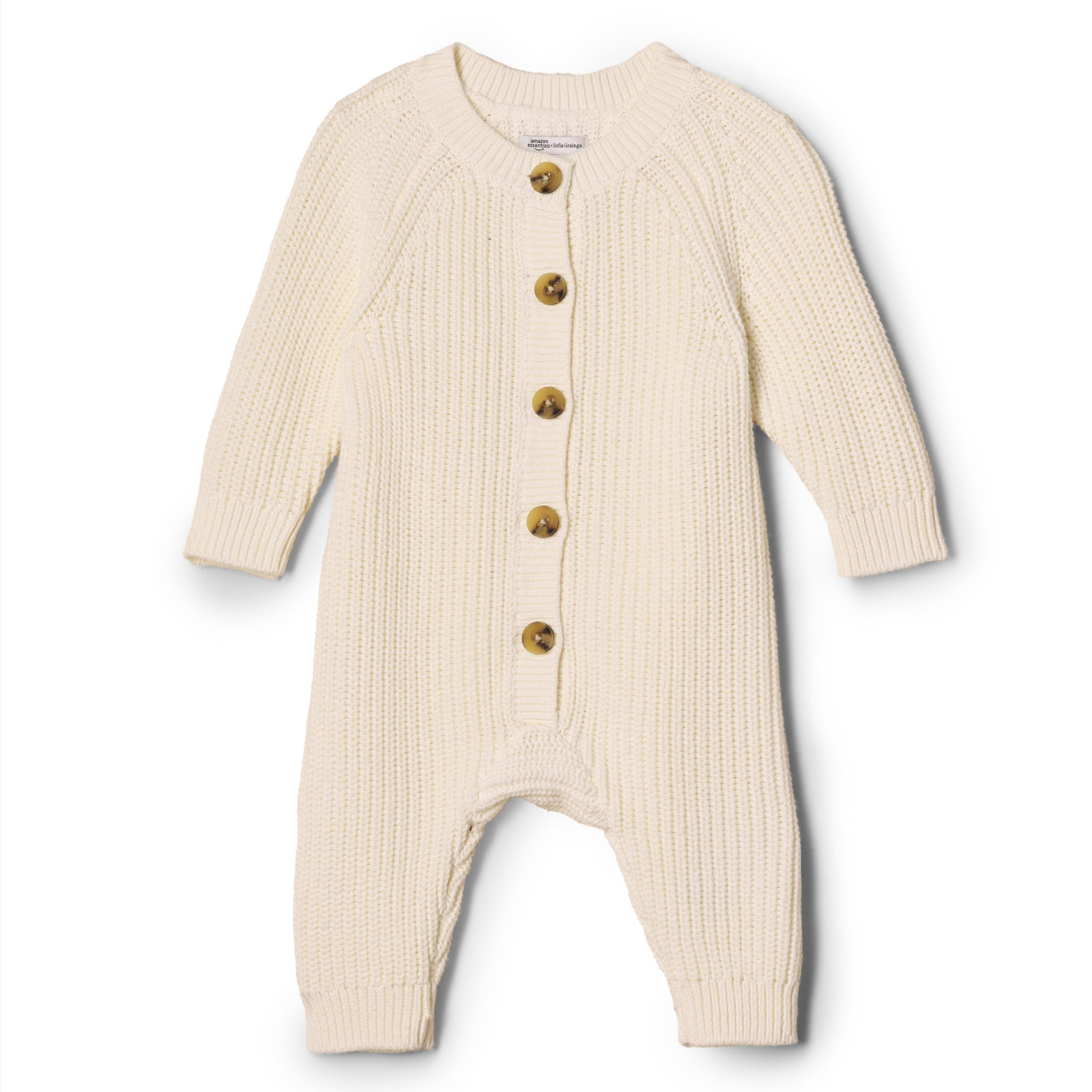 Amazon Essentials Unisex Babies' Cotton Knit Playsuit, Ivory, 3-6 Months