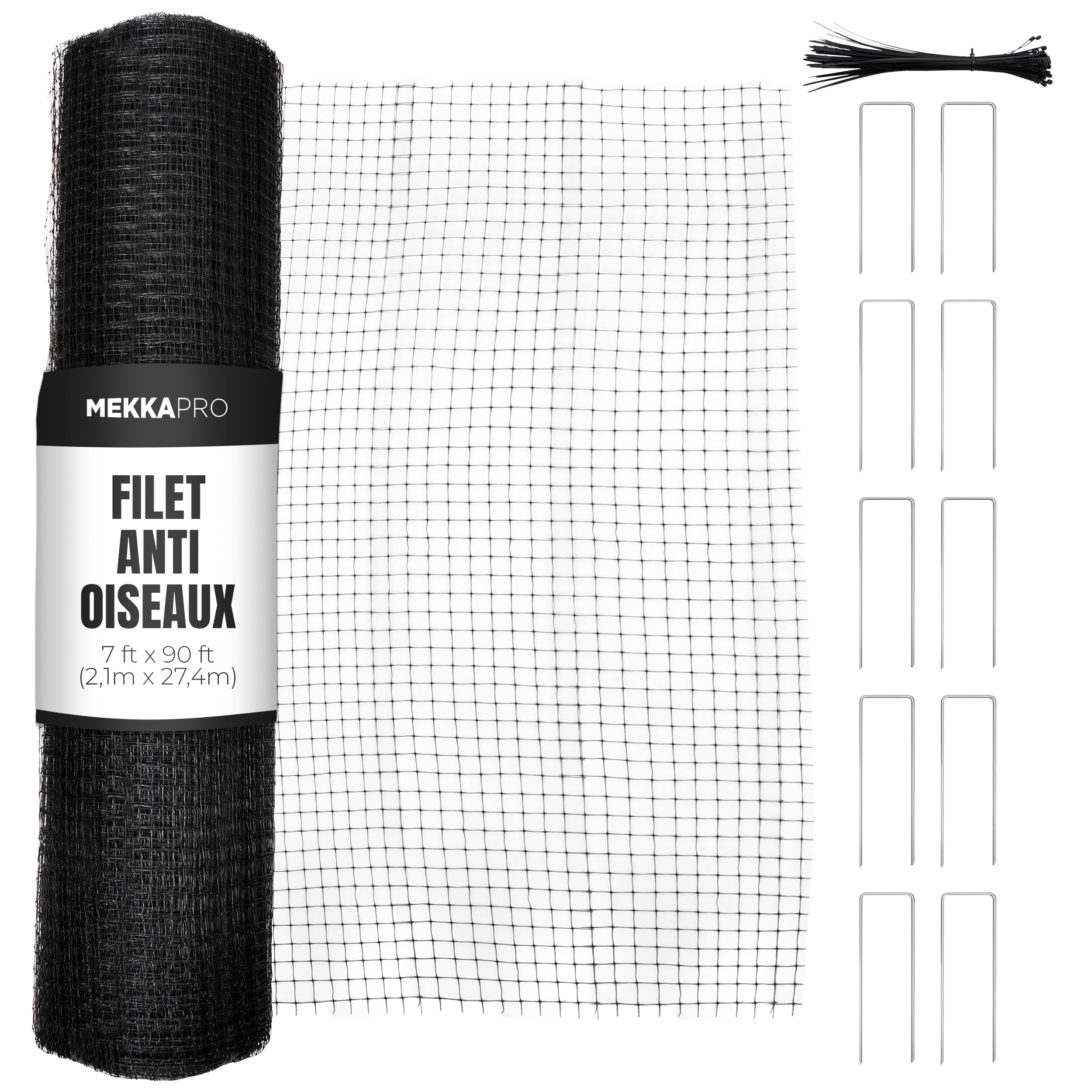 MEKKAPRO Filet Anti Oiseaux 2.1 x 27,4 m Filet de Protection Grillage Souple pour Balcon, Volière Extérieur, Barrière Anti Pigeon Solide 40 GSM