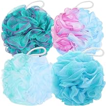 4 Pack Loofahs Shower Sponge, 100g/Pc XXL Large Mesh Pouf Bath Sponges Exfoliating Body Scrubber Shower Scrunchies