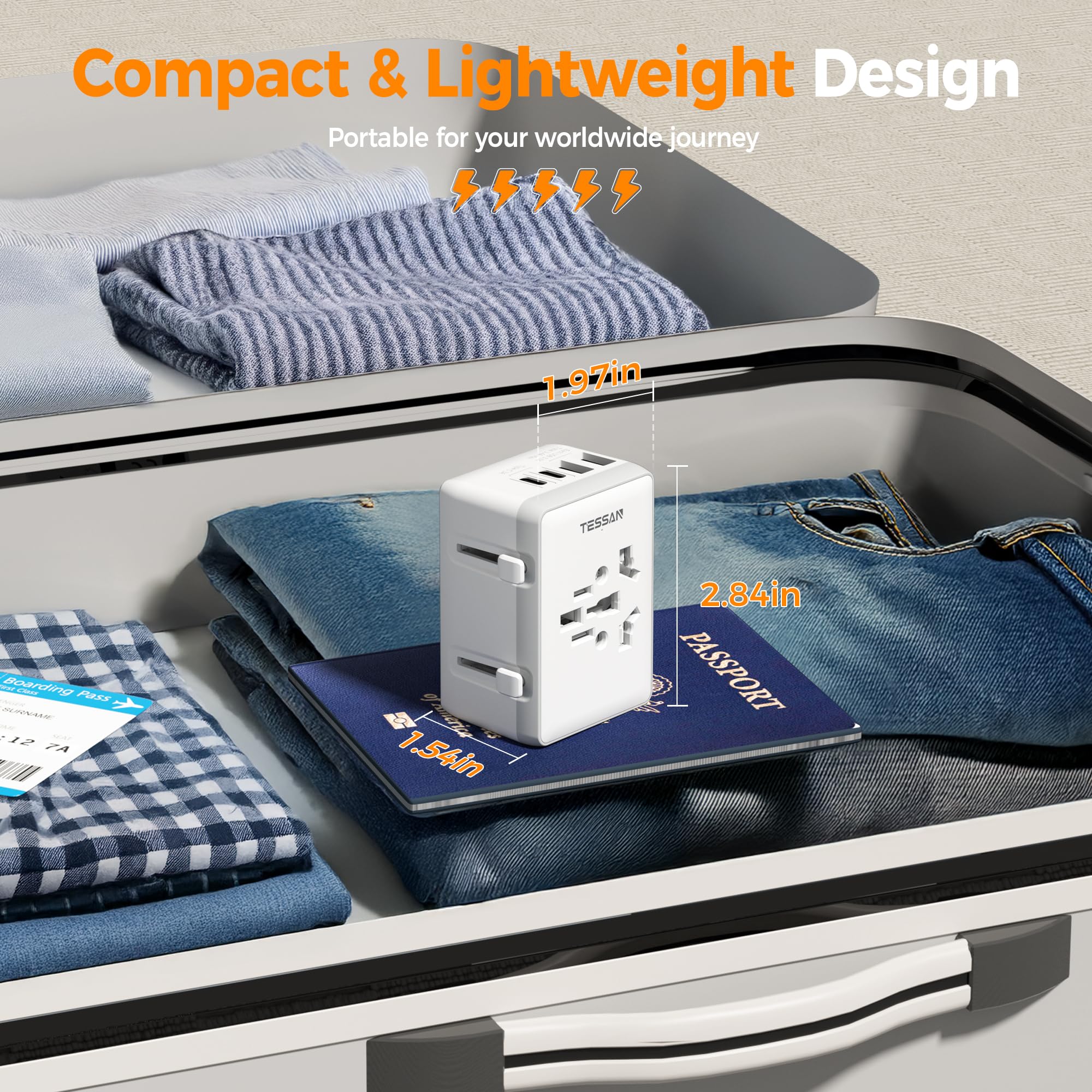 TESSAN Universal Travel Adapter with 2 USB C and 2 USB A, International Travel Plug UK to World, Worldwide Essentials Plug Adaptor for Multi Countries EU, USA, UK, AUS, Japan, Thailand, Vietnam — view 5