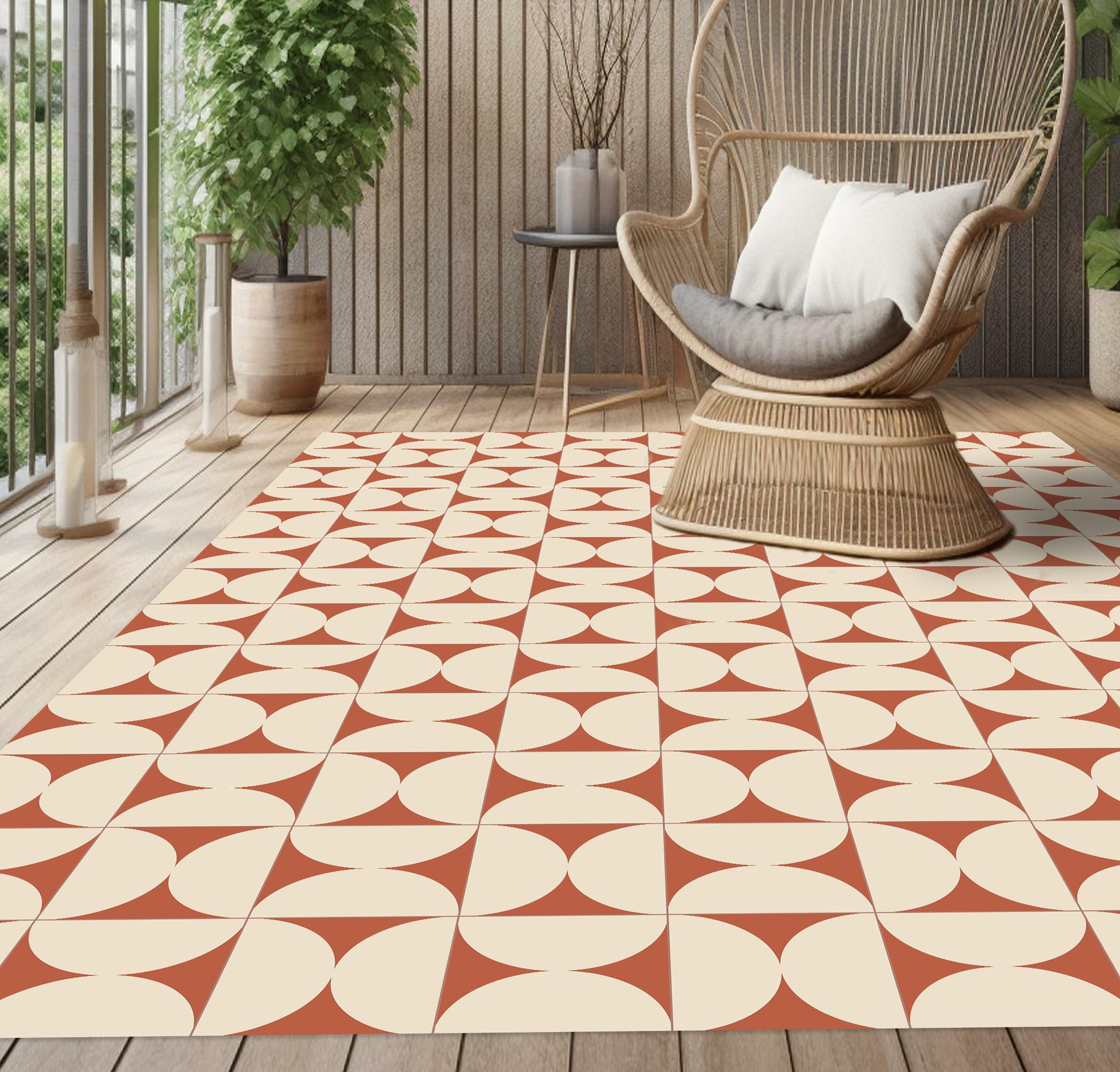 VINILIKO Design | Alfombra Vinílica Vintage Retro Terracota 66x180 cm - Interior y Exterior, Antideslizante, Impermeable, Lavable - Vinilo Salón, Terraza
