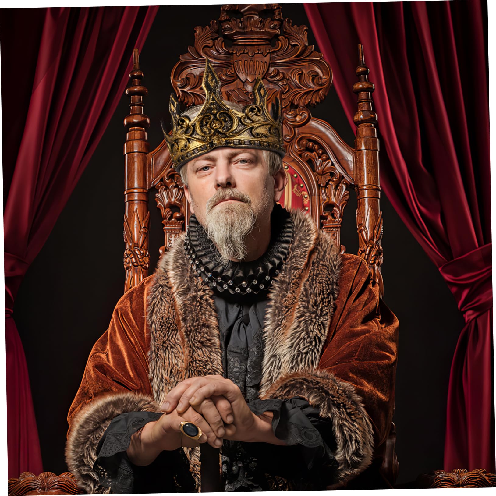 Housoutil Medieval Men's Crown King, Adjustable Crown, Gold Royal Crown for Fancy Dress Costumes Carnival and Theme Party - Image 3