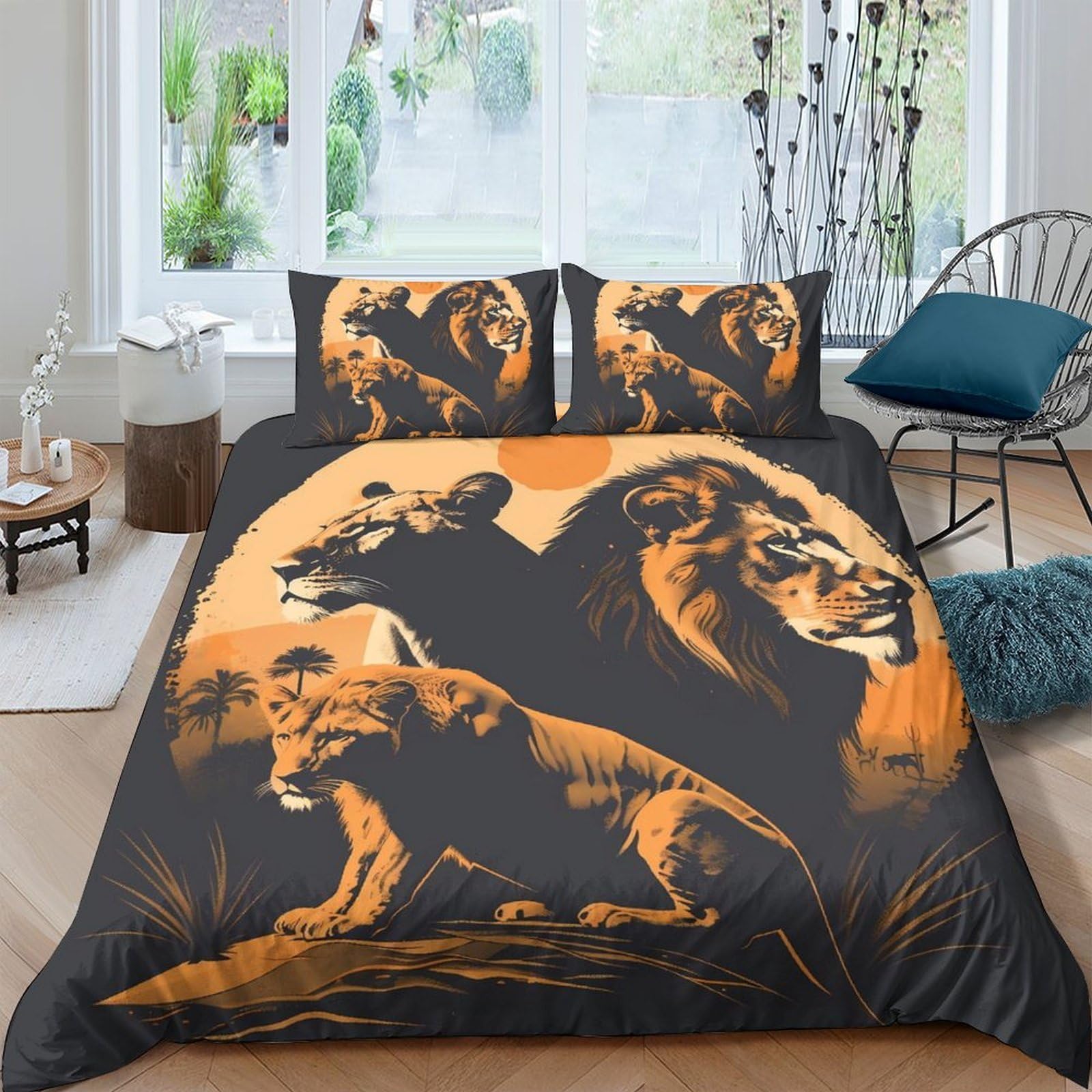 Ctjqhvkz Style-2 3D Printed Lion King Fitted Sheet Microfiber Orange Black Bed Sheet For Bedroom Guest Room Mattress Protection Decor Single（135X200cm）