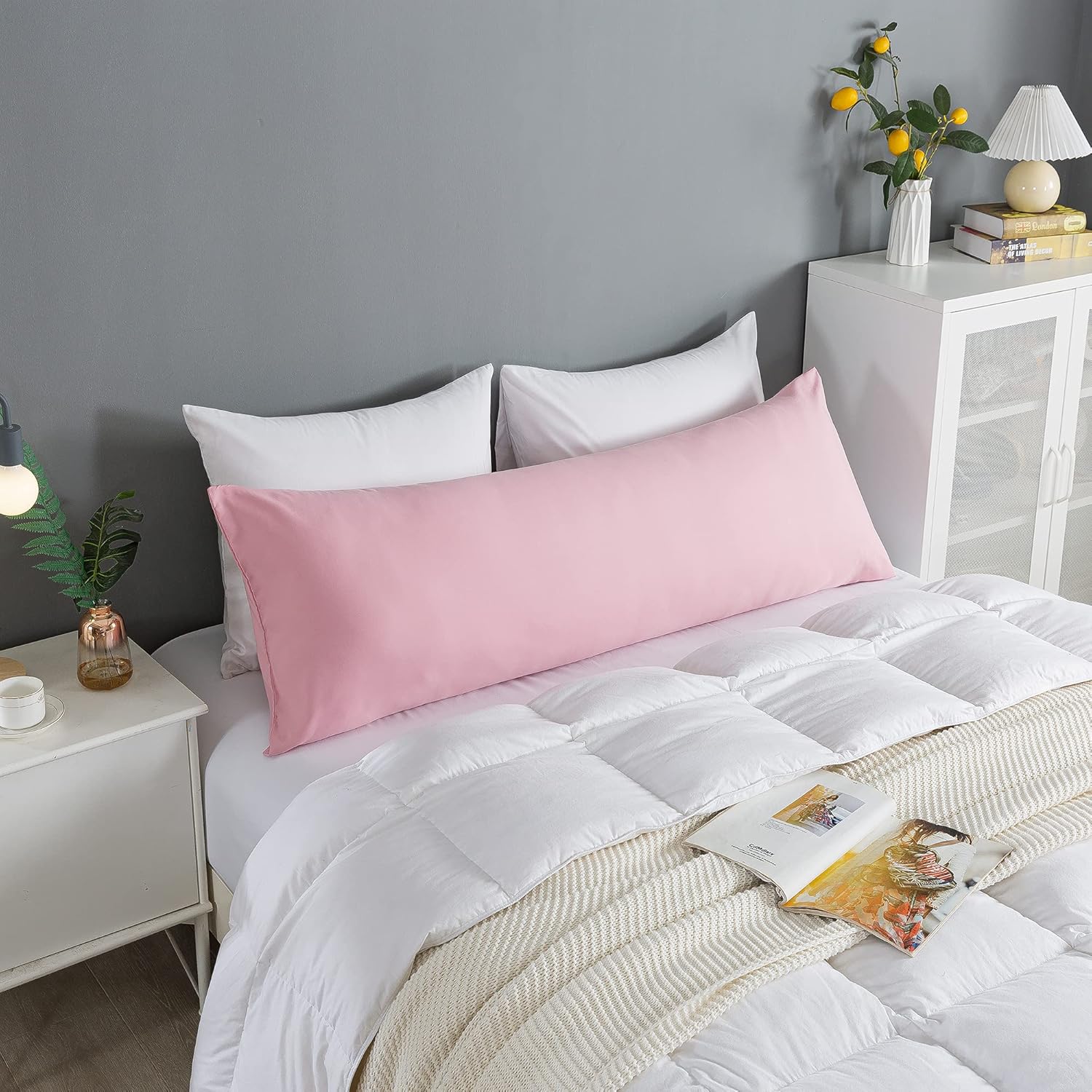 ELNIDO QUEEN Body Pillow with Pillowcase-Soft Long Bed Pillow for Adults-Breathable Full Body Pillow Insert for Sleeping,20x54inches-Pink : Home & Kitchen
