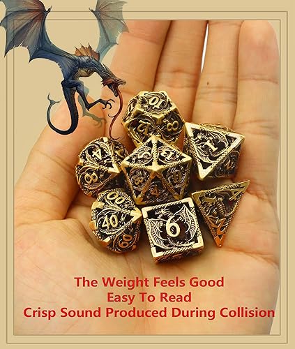 Miniatura 5 de Juego de dados huecos de metal Crusoe de Calabozos y Dragones juego de dados poliédricos DND miniaturas 5e D20 tapete de juego mágico 7 piezas dados