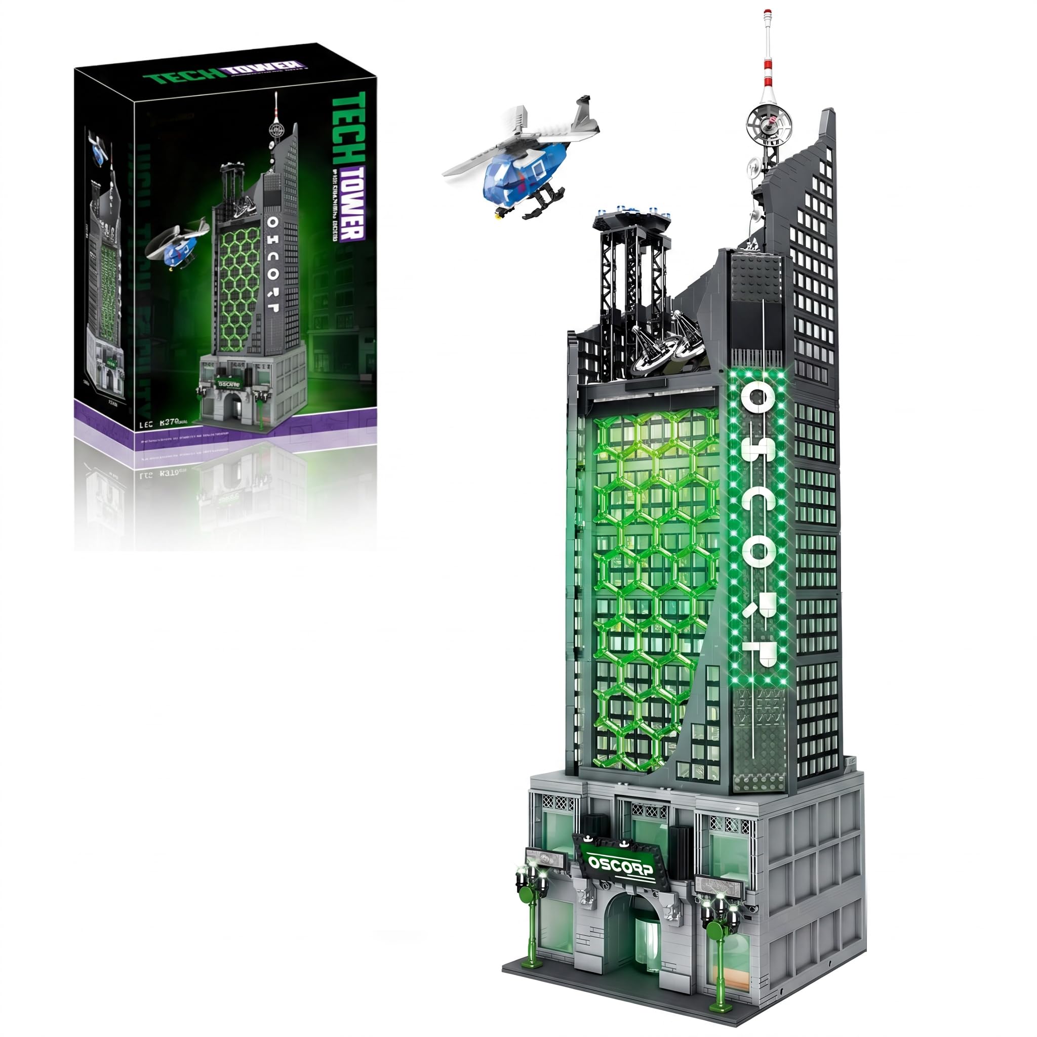 Spider Oscorp Hero Tower mit Hubschrauber - 6375 Teile 102 cm hohes Klemmbausteine Architektur Modular Building Set, Gebäude Modell für Erwachsene und Filmfans Youmko YM014