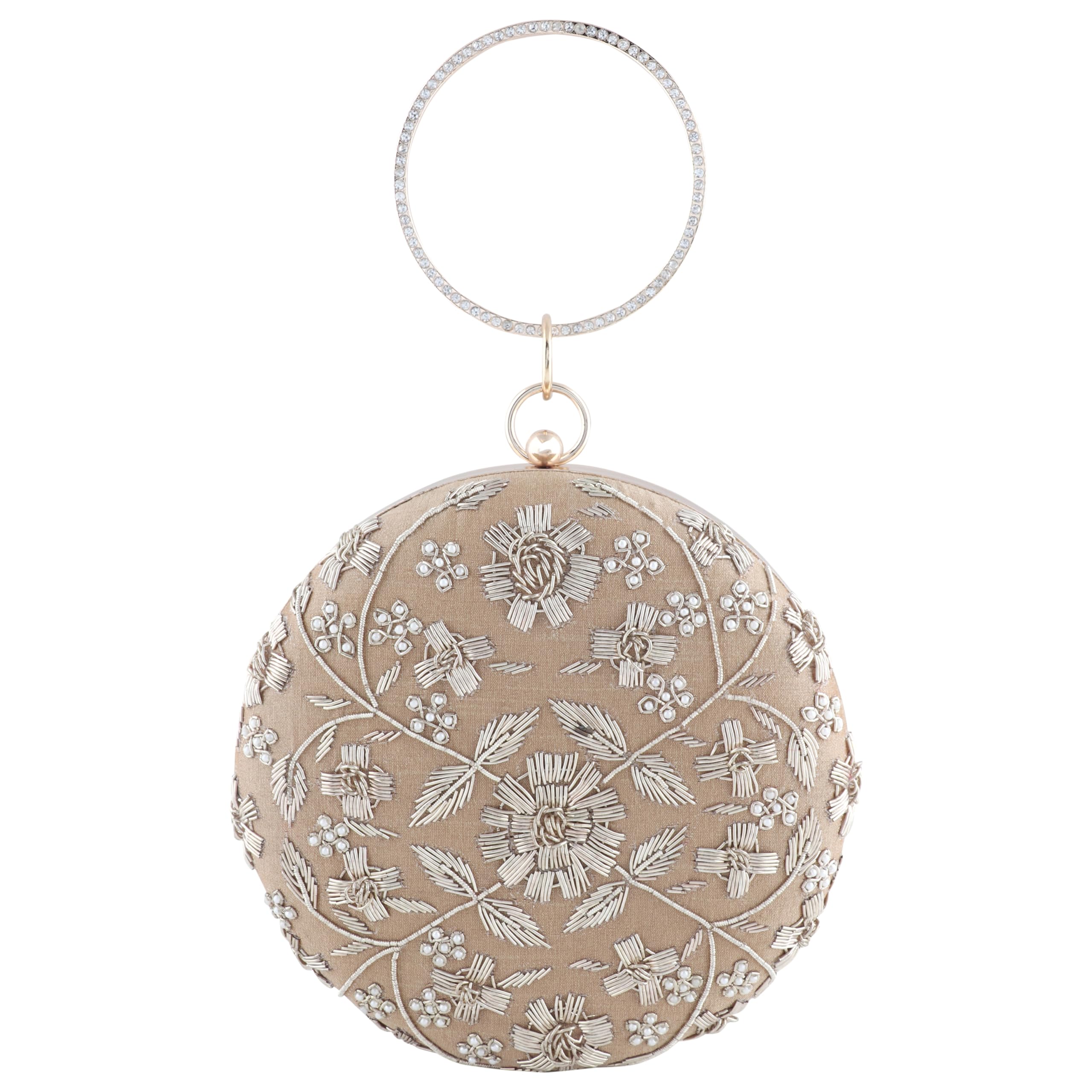 Craftzen Womens Round Shape Designer Clutch with gold chain, Bag for Ladies/Girls (Beige) (B0D6N7XJ6H) Amazon Price History, Amazon Price Tracker