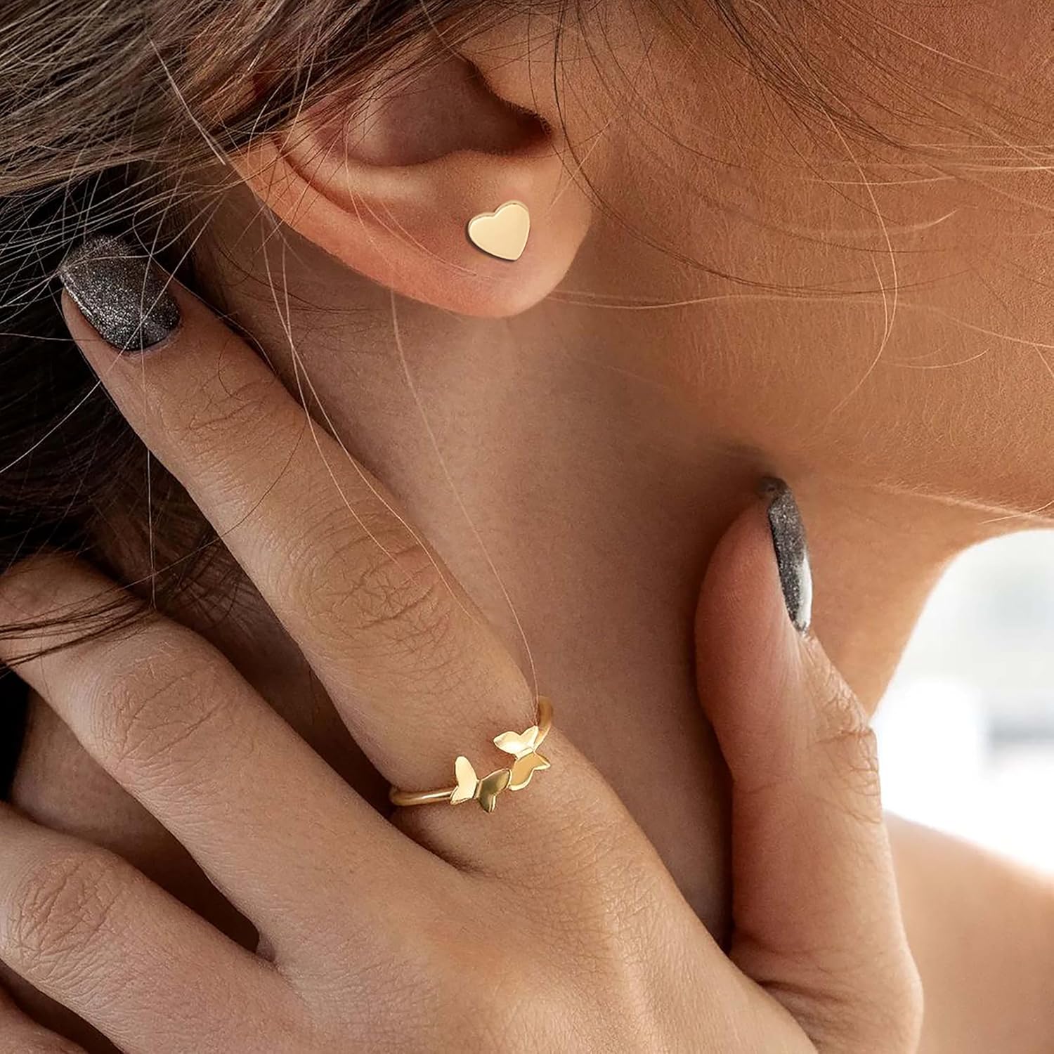 18K Gold Plated Initial Earrings Alphabet Letter Earrings Heart Stud Earrings for Women - Image 6