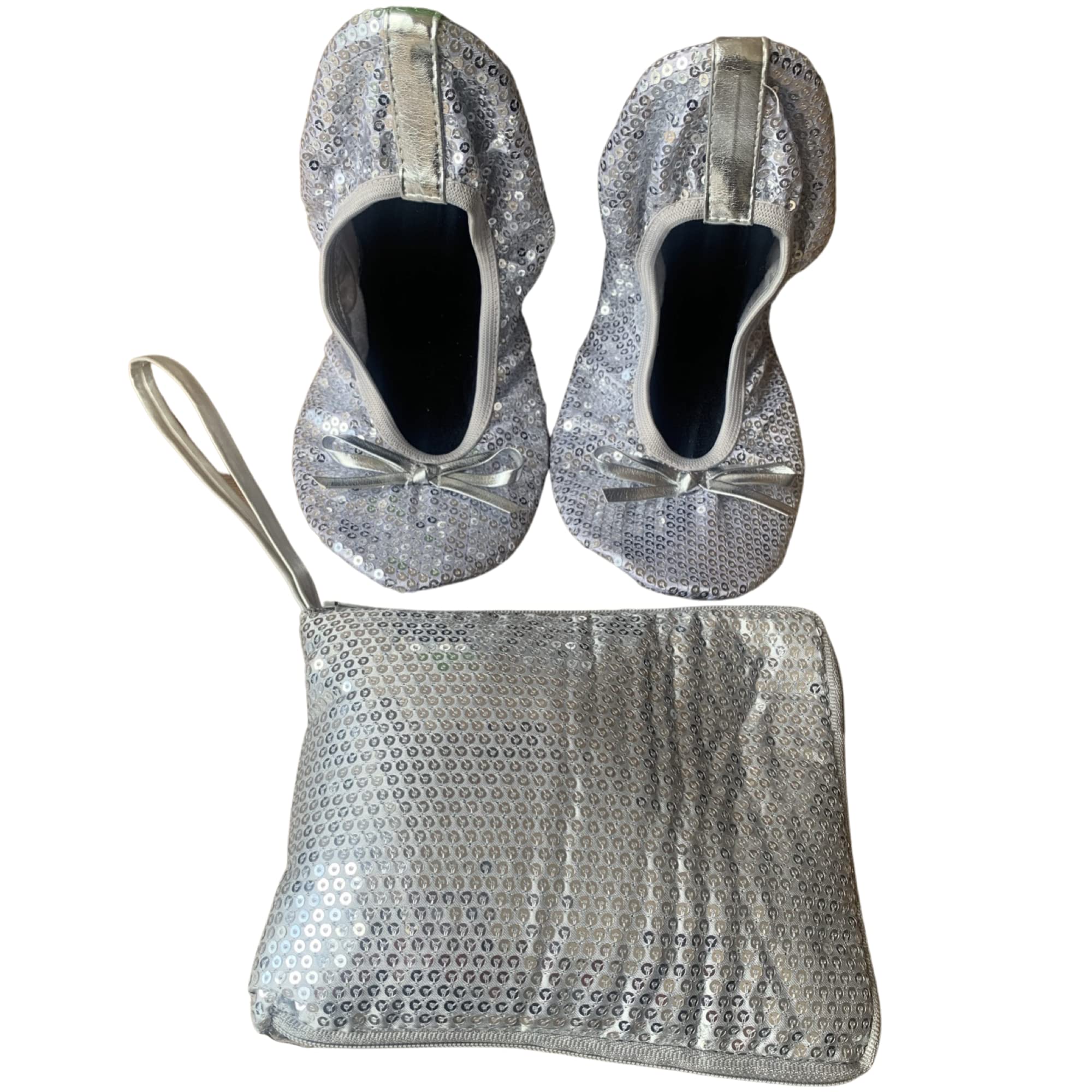 Juszt ActiveFoldable Ballet Pumps Shoes for Women - Portable After Party Roll Up Shoes Sequin/Plain Flat Shoes with Matching Folding Carry Bag