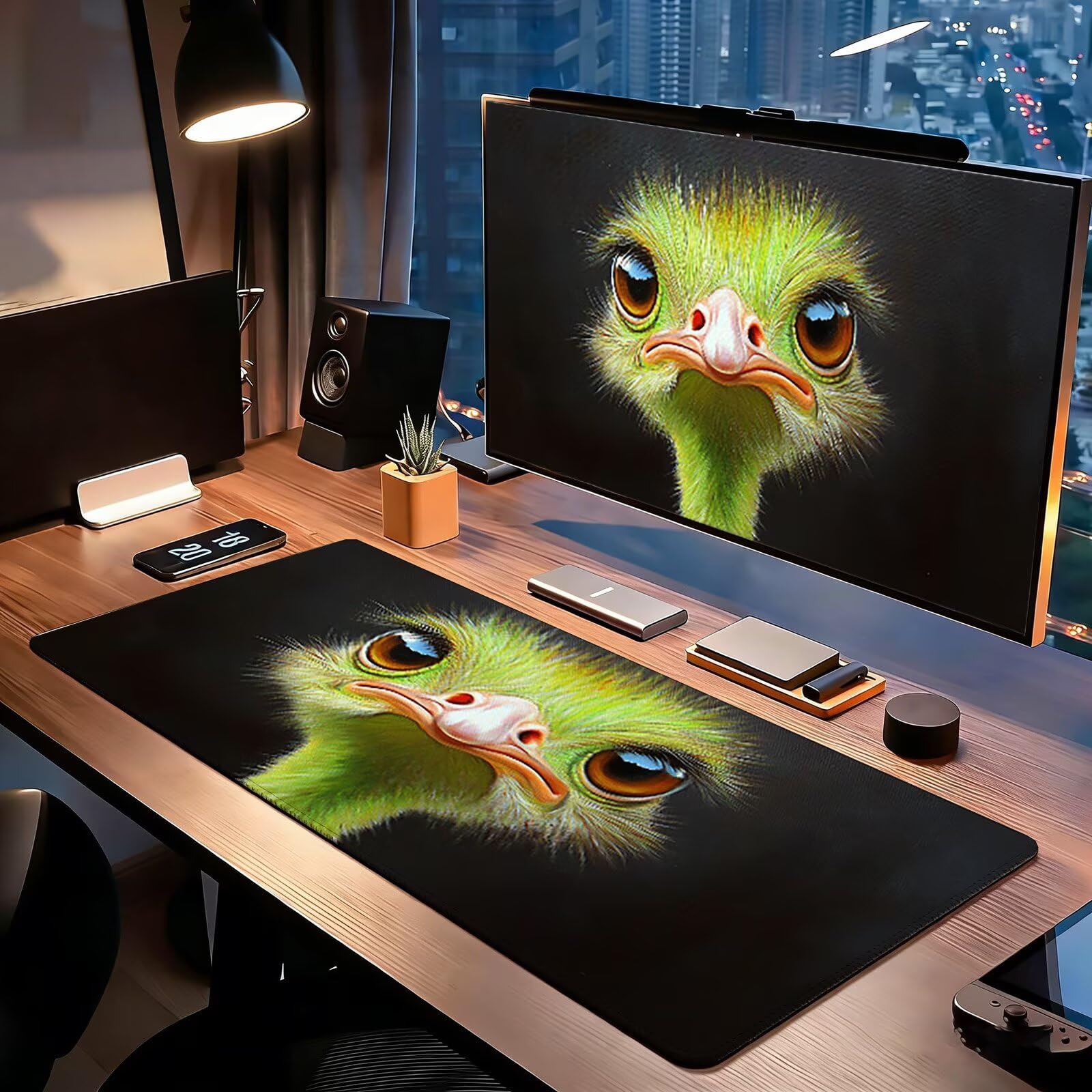 Tappetino Mouse Gaming, 1200x600mm Tappetino Mouse XXL nero 0c0-286 | Mouse Pad Grande, Ottimizzato per i Sensori da Gioco, Migliora Precisione e Velocità, per Mac e PC, struzzo