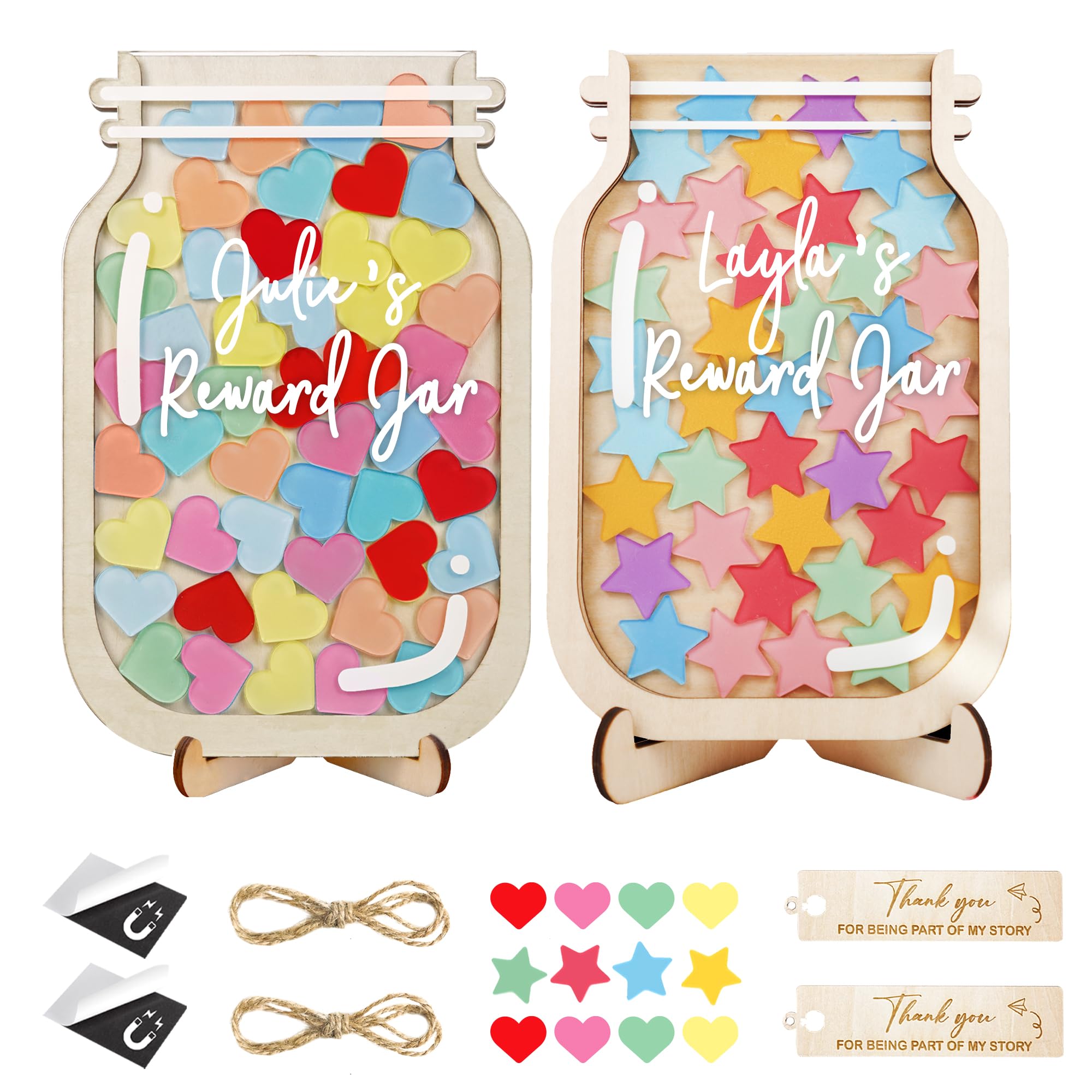 2 Pack Reward Jar for Kids Heart Star Token Magnetic Teacher Classroom Board Potty Training Toddlers Incentive Good Behavior Management Tools Back to School Boys Girls Gifts Deco