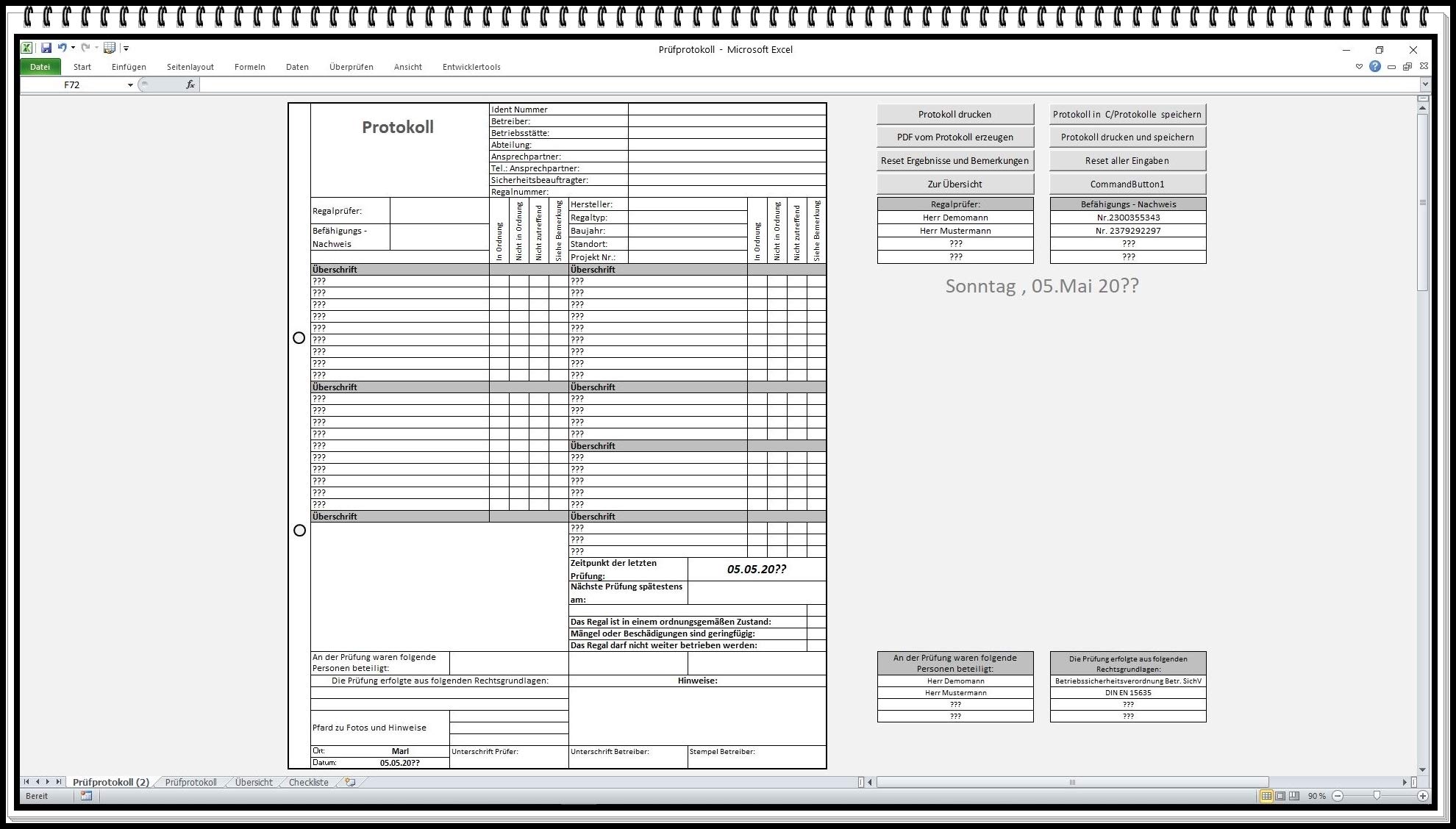 SEK DGUV Prüfbuch Regale Excel – Regalprüfung Software nach DIN EN 15635 mit Prüfintervallen, PDF-Export & Erinnerungsfunktion