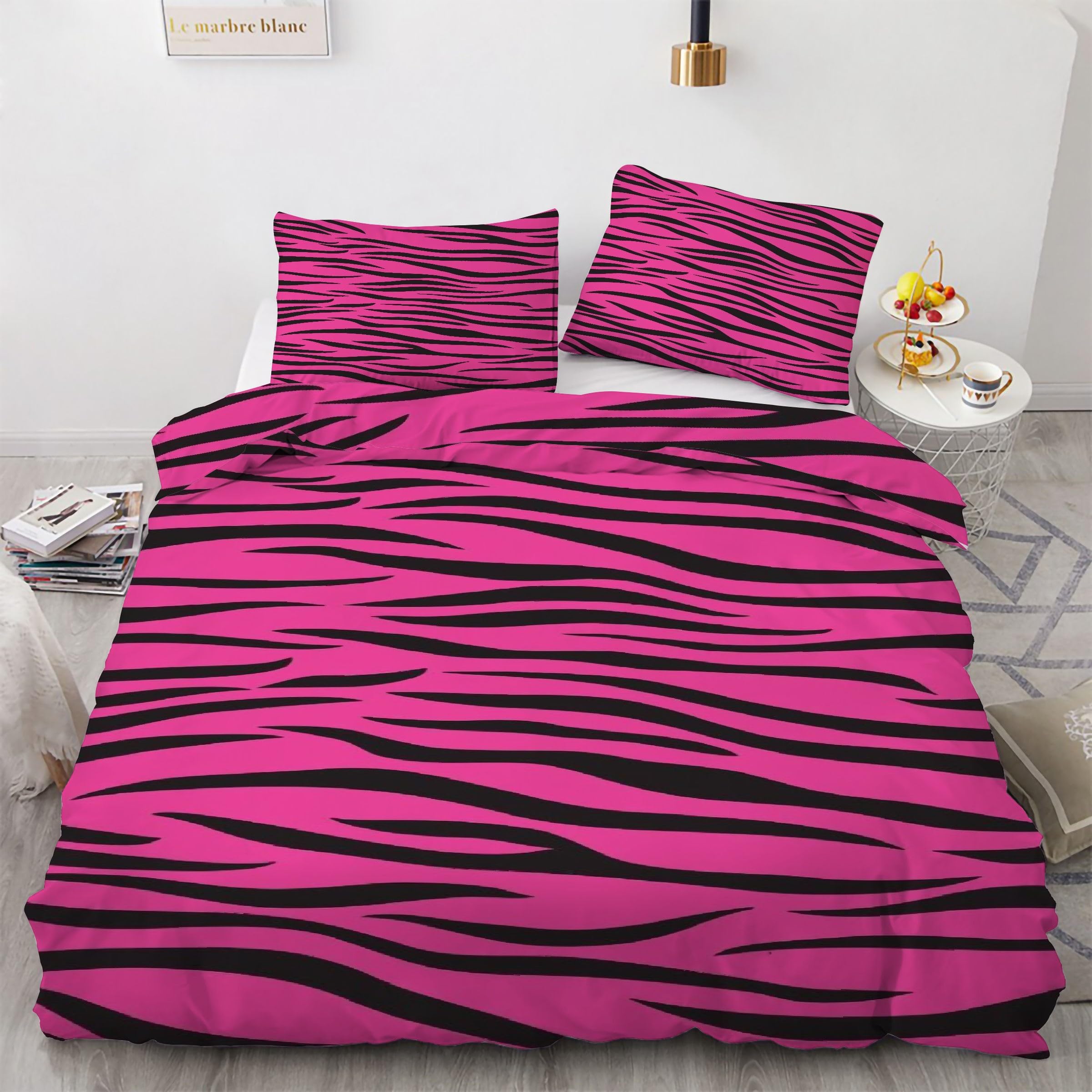 Housse de couette 240 x 260 rouge prune léopard avec parure de lit 3 pièces en microfibre
