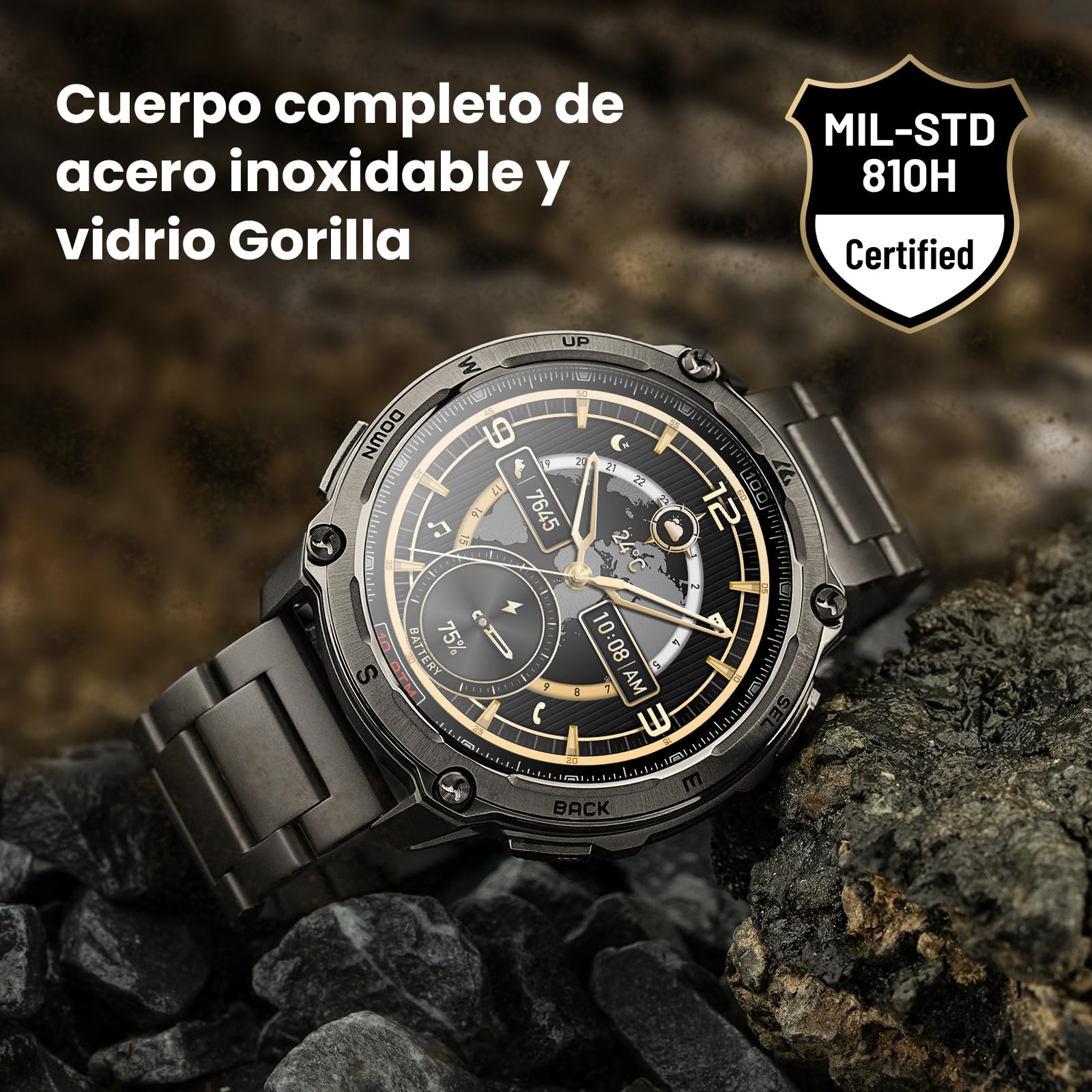 KOSPET Tank T4 Special Edition Smartwatch, Reloj Robusto AMOLED 1,43” con GPS y mapas Offline, 10ATM para Buceo Libre, batería 50 días, Llamadas Bluetooth (2 Correas)-Negro