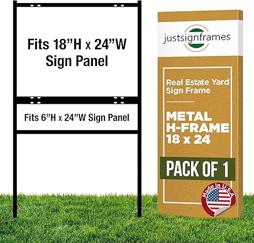justsignframes Letrero de metal para patio con marco en H con jinetes, estacas de acero con marco en H para patio, estacas de 18 x 24 pulgadas,