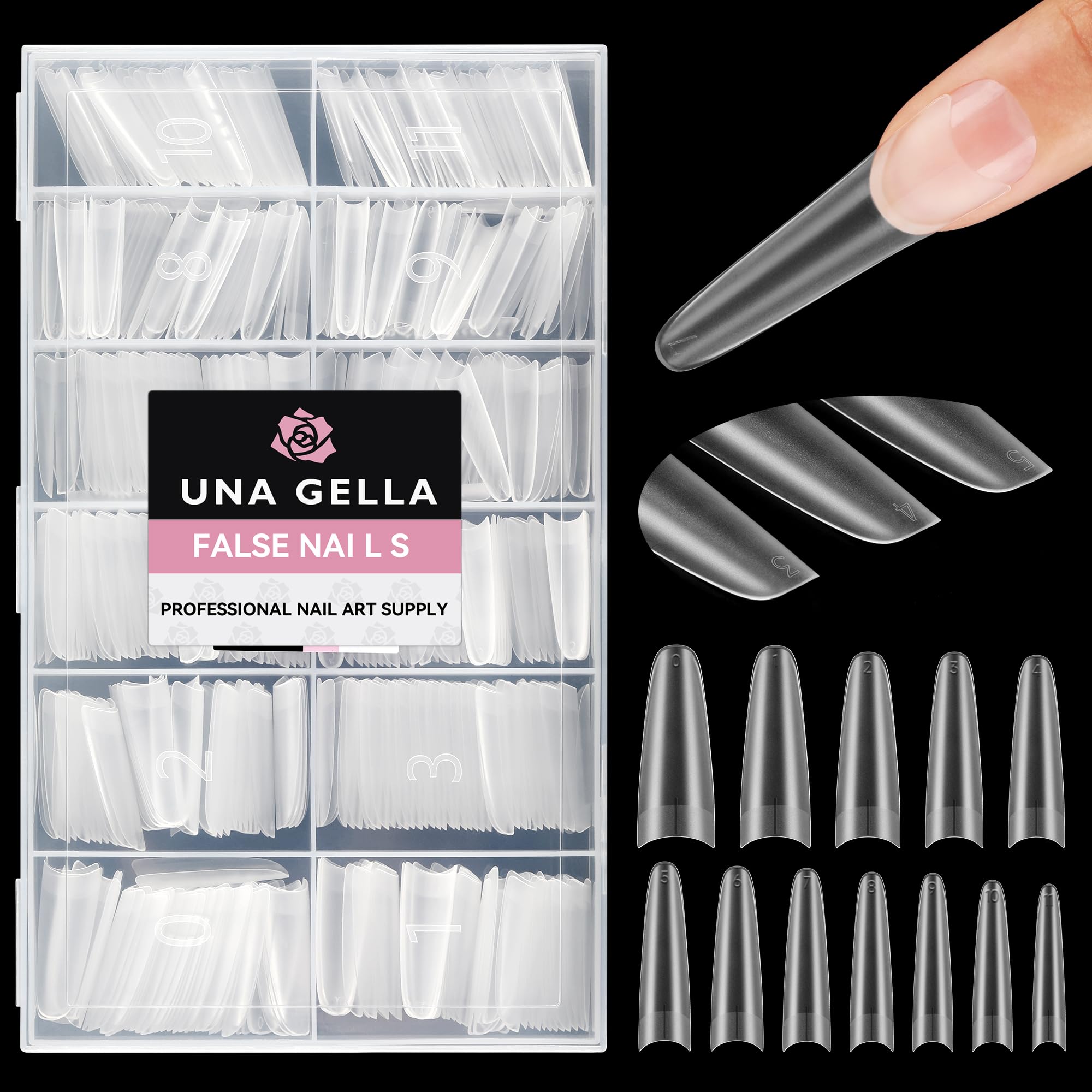 UNA GELLA XL Long Oval Stiletto Fake Nails 504pcs Pre-shape Full Matte Acrylic Gel Nail Tips, No C Curve Half Cover for Nail Extension Home DIY Nail Salon Professional Gelly Tips