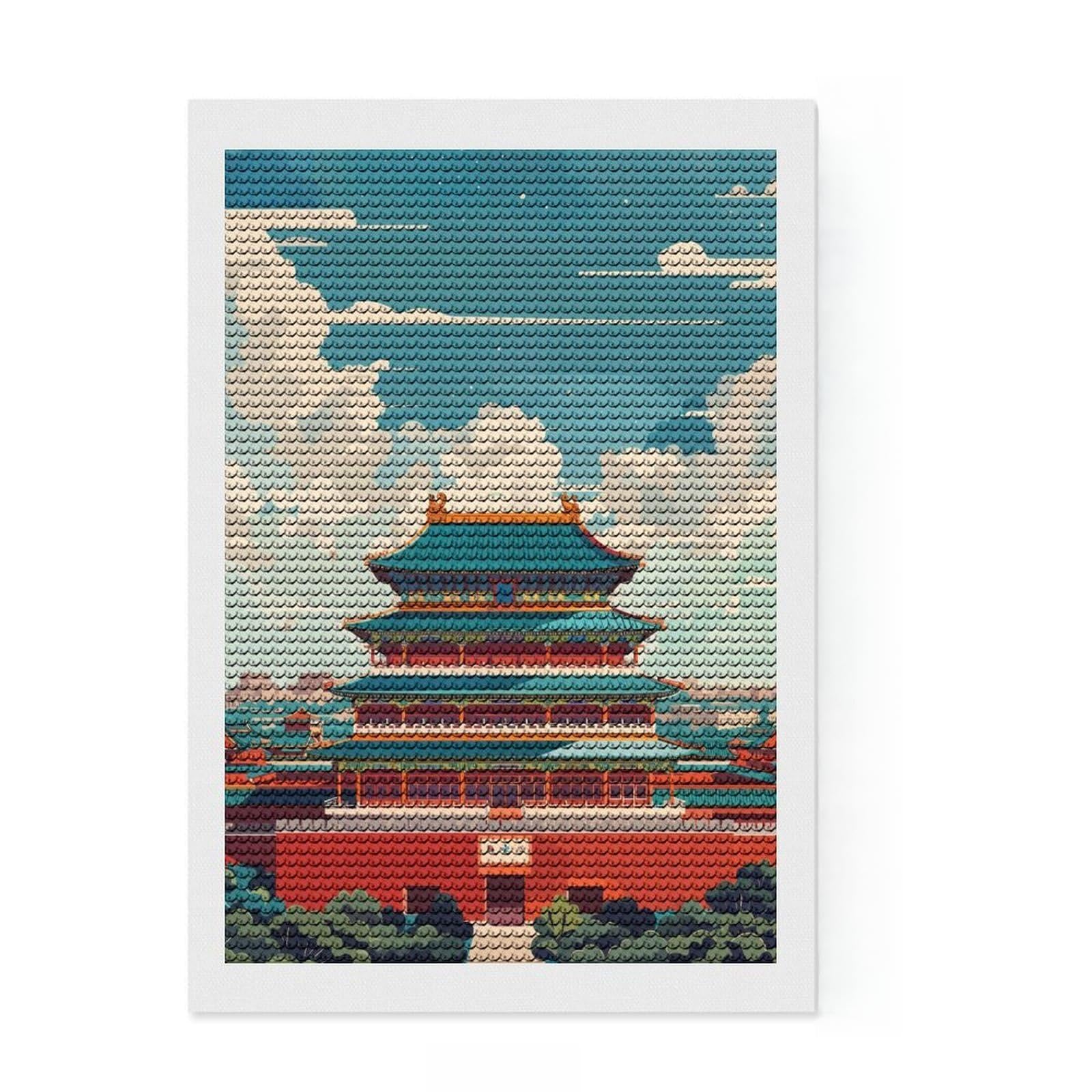 Junmoney Forbidden Temple Diamond Painting Canvas Set 8"x12", Vintage Style Decor, for Beginners, Creative Leisure Activity, Christmas Gift