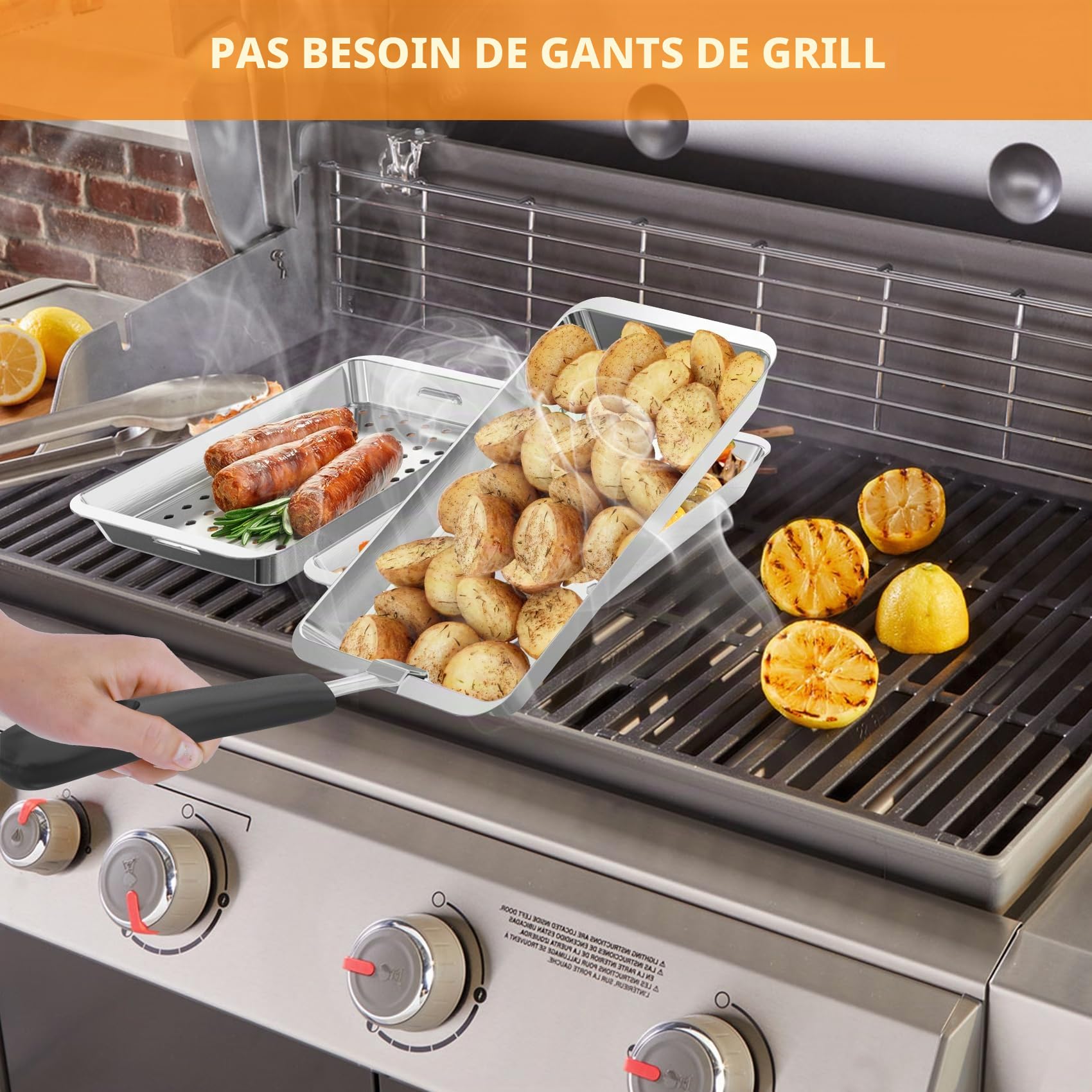 onlyfire Panier Grille pour Barbecue Set, Panier à Barbecue, Panier à Légumes, Comprend 3 Panier à Griller Trous en Acier Inoxydable, Panier Cuisson pour la Cuisson des Poissons, Légumes ou Crevettes