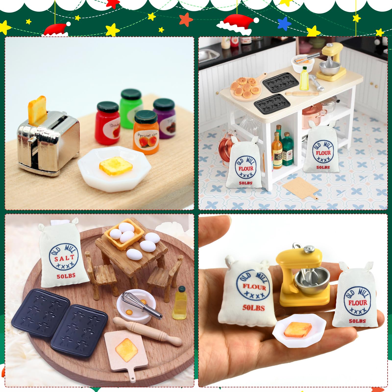 Cucina in Miniatura per Casa Delle Bambole, 22 Pezzi Mini Oggetti in Miniatura Cucina Accessori Cucina in Miniatura Set con Toaster Marmellata Farina, 1:12 Miniature Mobili per Casa Delle Bambole
