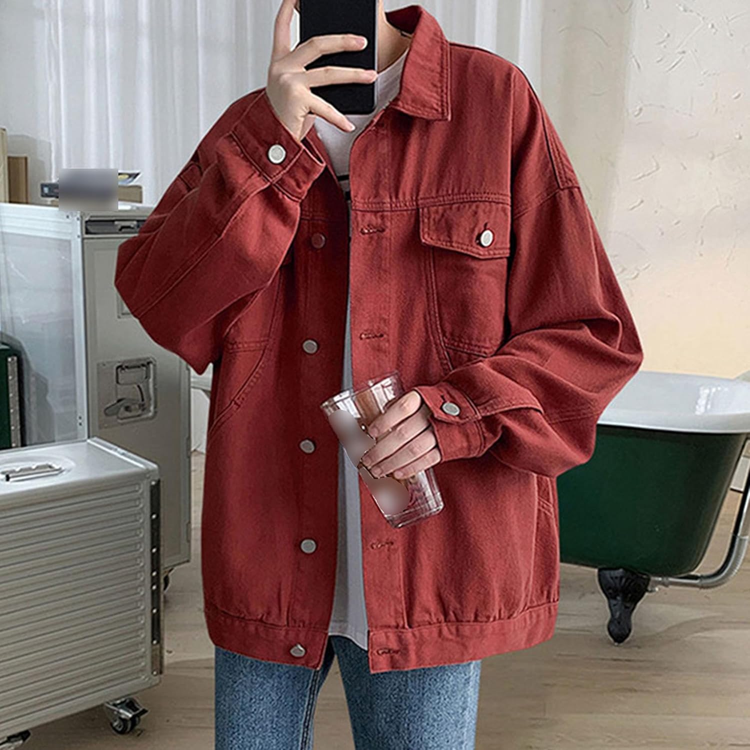Mens Flap Pockets Jean Jacket Shirts Men Long Sleeve Denim Jackets Casual Jean Shirt Jacket For Men
