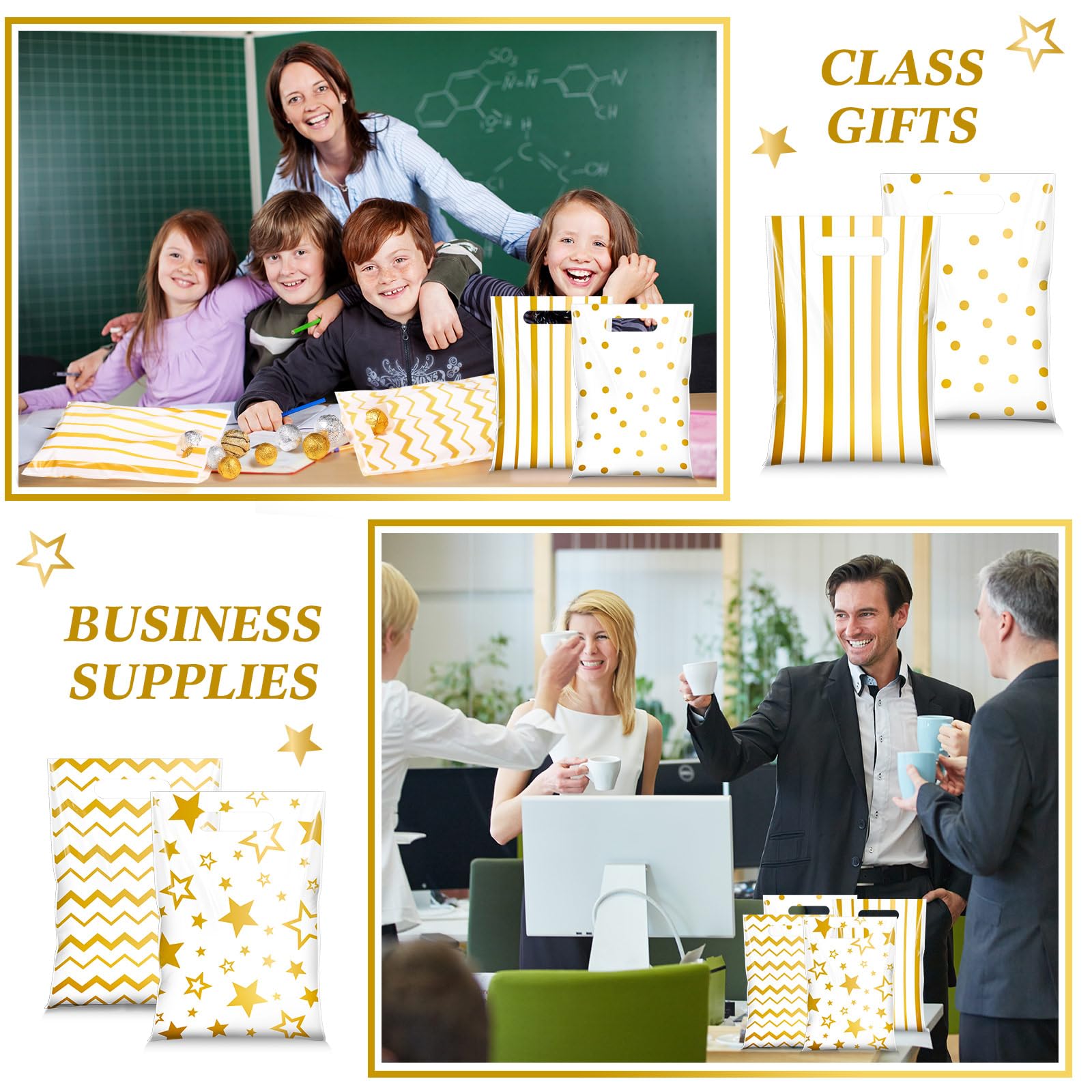 Blosssound 100 Stück kleine Geschenktüten mit Griff, Großpackung 17,9 x 24,8 cm, Kunststoff-Leckerli-Tüten für Geburtstag, Hochzeit, Abschlussfeier, Ruhestand, Karneval, Party, Gastgeschenke