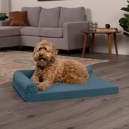 Miniatura 3 de Furhaven - Cama ortopédica Pinsonic acolchada para perros, con estampado de patas, estilo caja de huevos, en forma de L, estilo diván, de felpa y