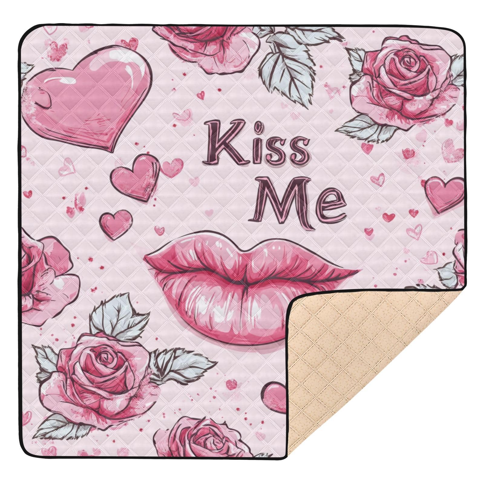 Kigai Kiss Lips Baby Play Mat for Floor and Playpen 50x50 inch Non-Slip Baby Activity Playmat Waterproof Foldable Crawling Mat for Infants Toddlers