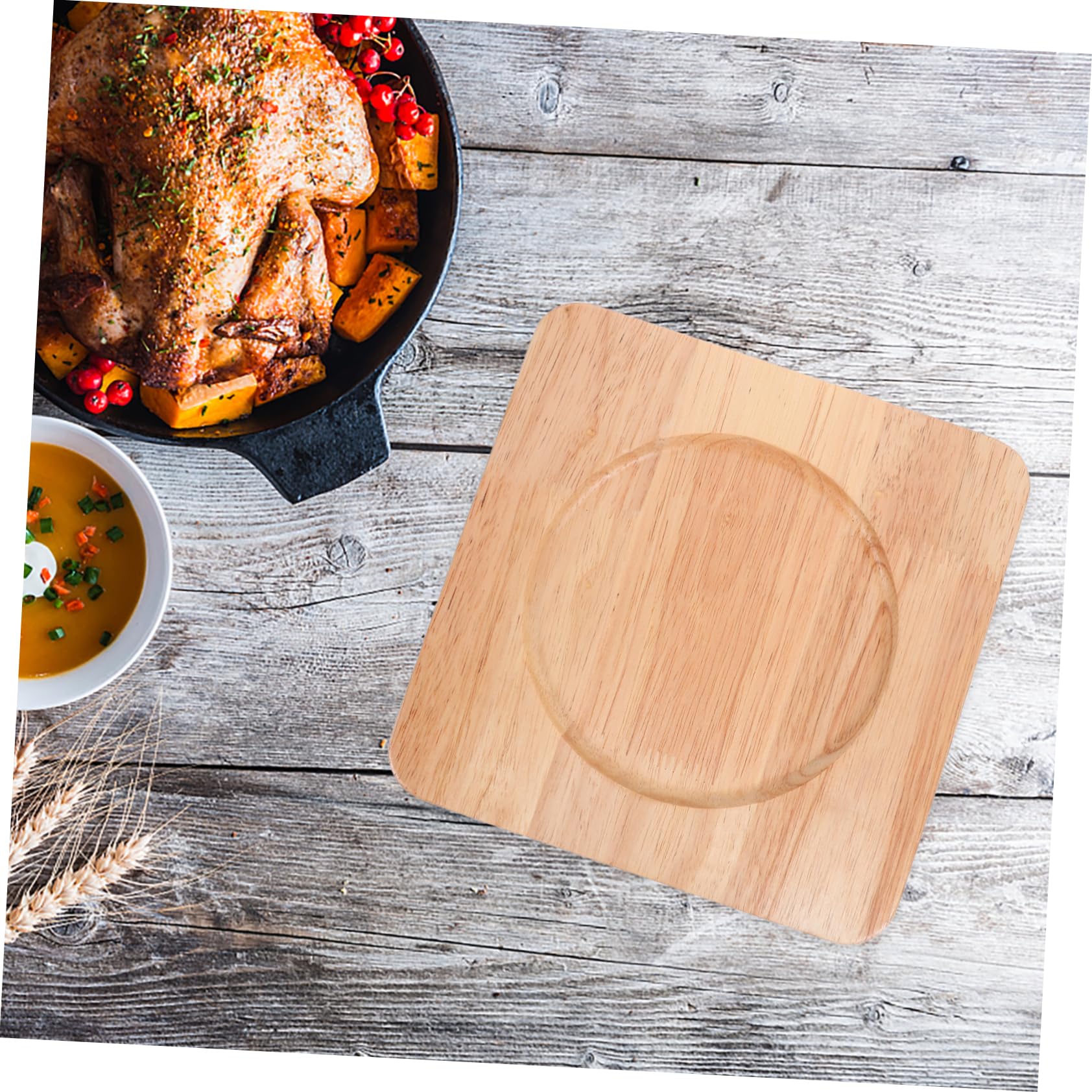 Holz Topfuntersetzer 20x20cm mit Anti Rutsch und Hitzebeständiger Dämmung Küchenzubehör aus Massivem Holz für Esstisch und Restaurants