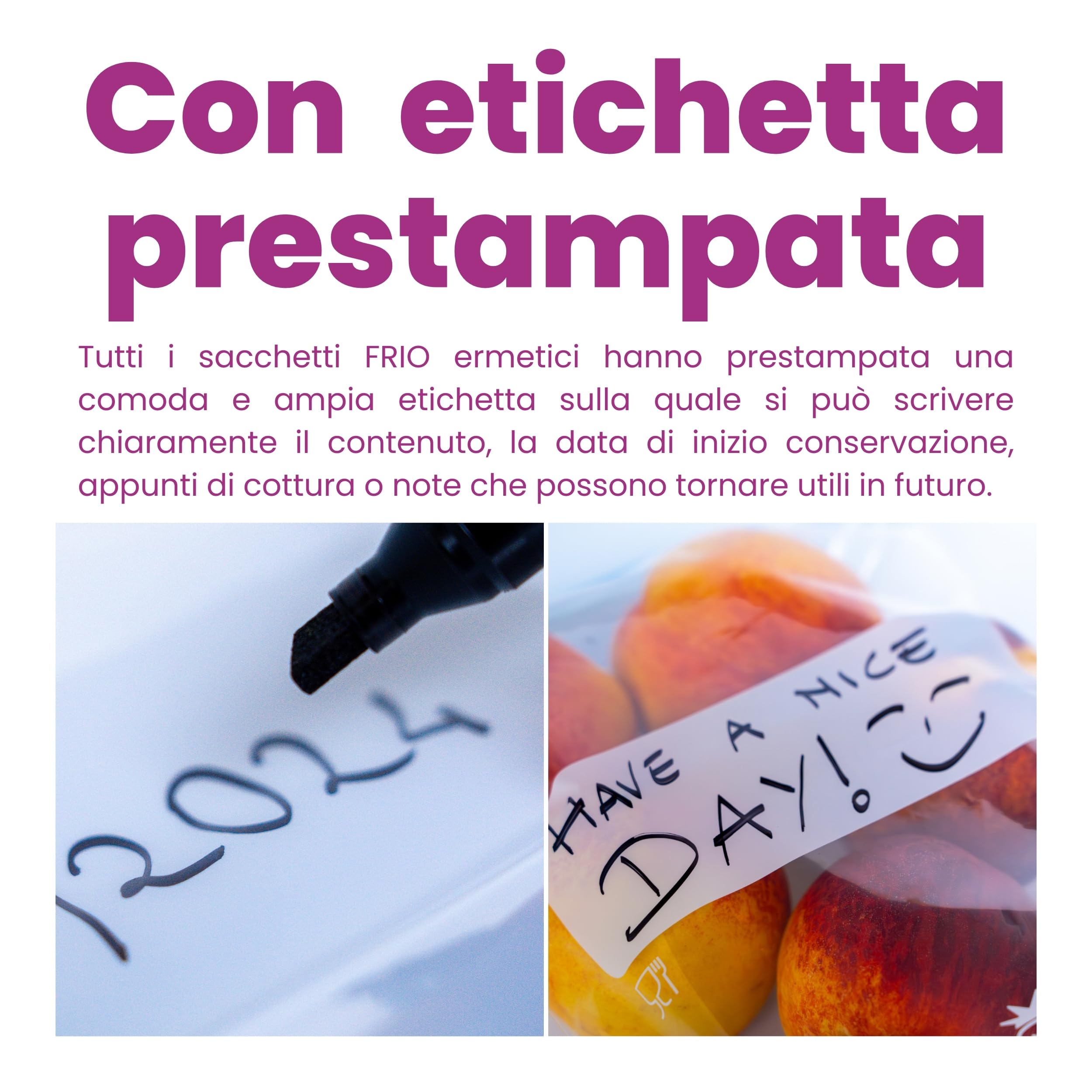 FRIO Set 65 sacchetti ermetici con chiusura Zip, 3 misure S-M-L, per congelatore, richiudibili
