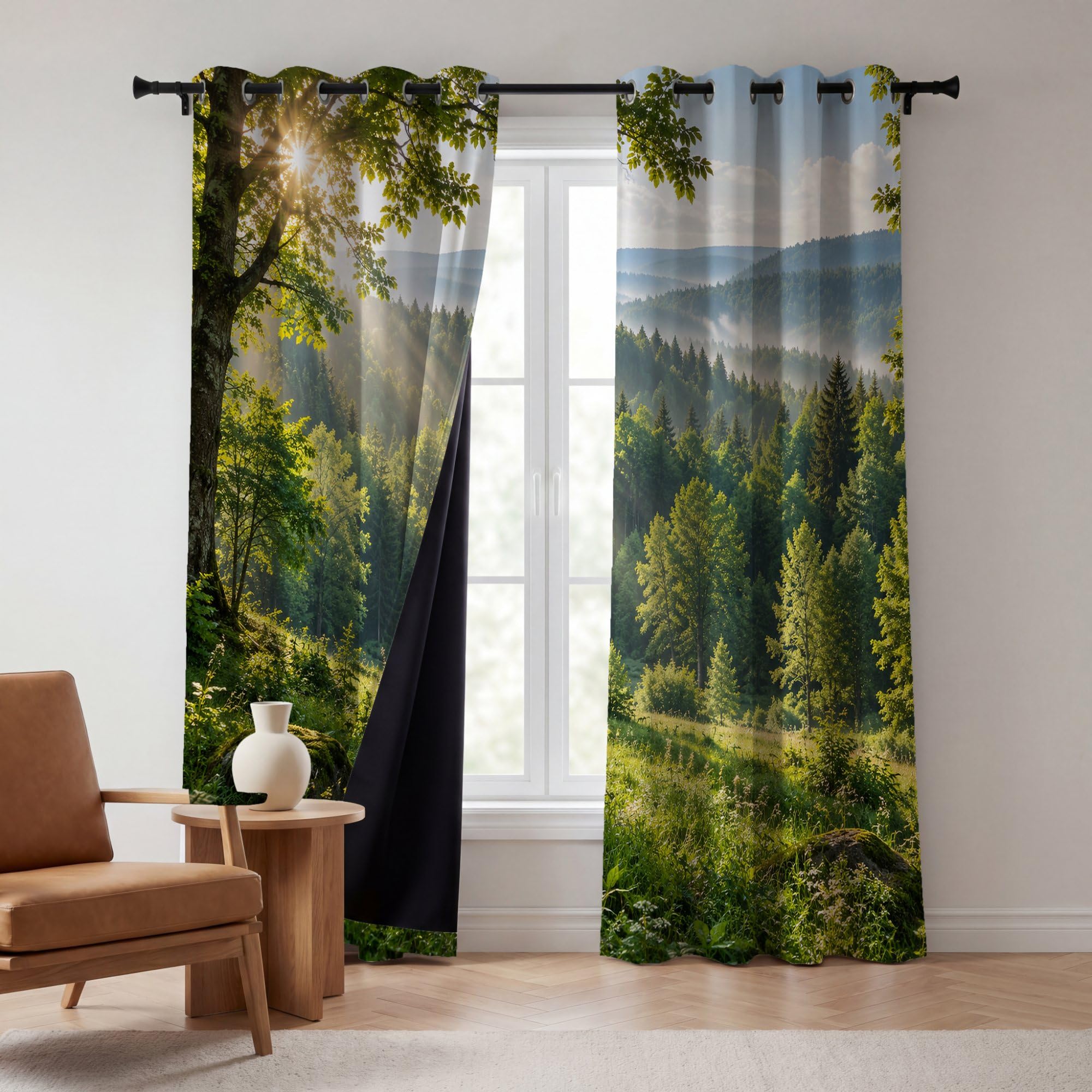 Zasłony zaciemniające z nadrukiem, naturalna dżungla, szer. 117 cm x dł