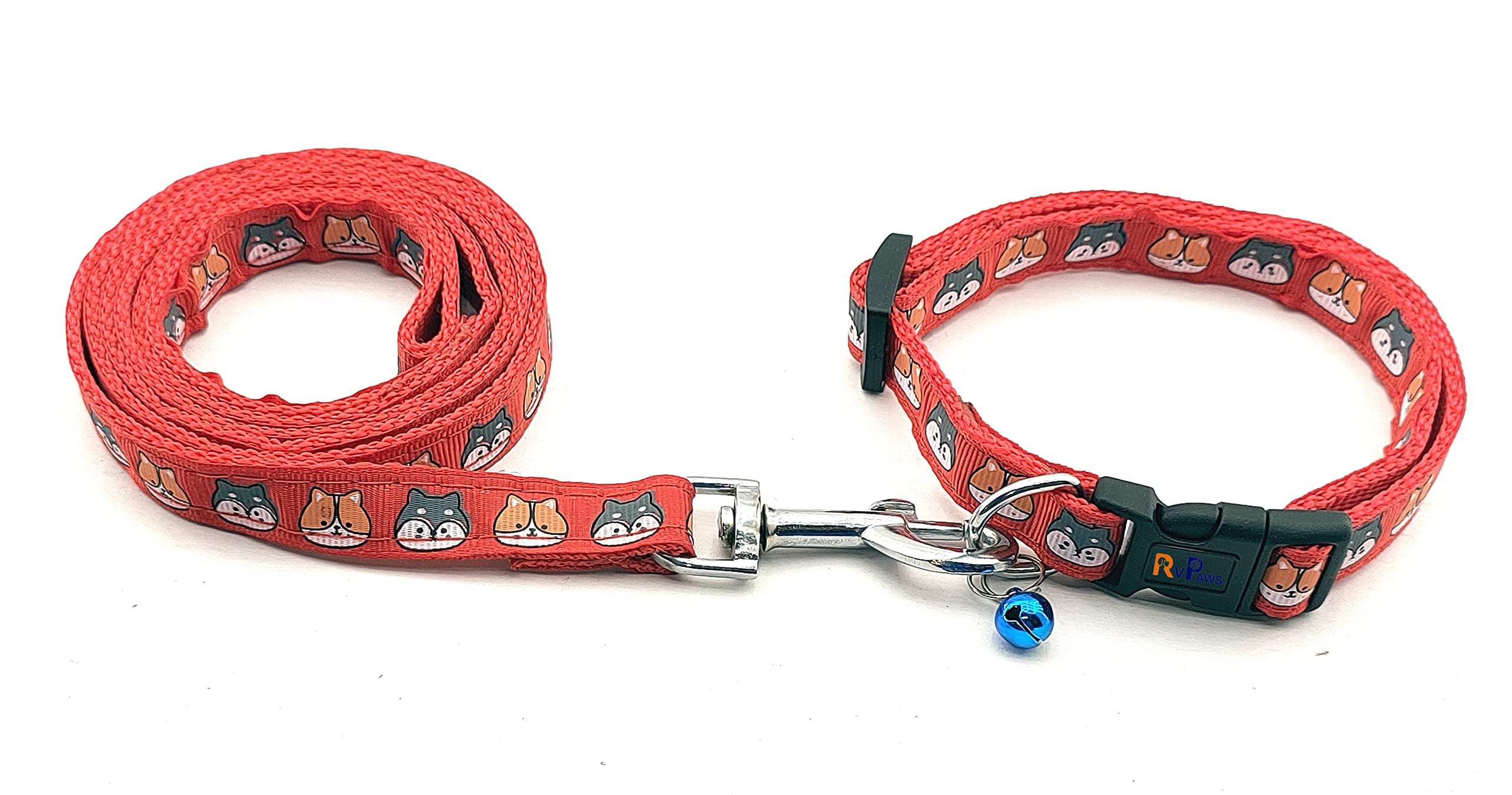 RvPaws 15 MM Nylon Collar and Leash Set Puppy Printed with Bell, Adjustable Buckle Collar with Leash Set Ideal for Training/Walking Small & Medium Dogs (Red, Pattern 02) (B0CD4C9RTZ) Amazon Price History, Amazon Price Tracker