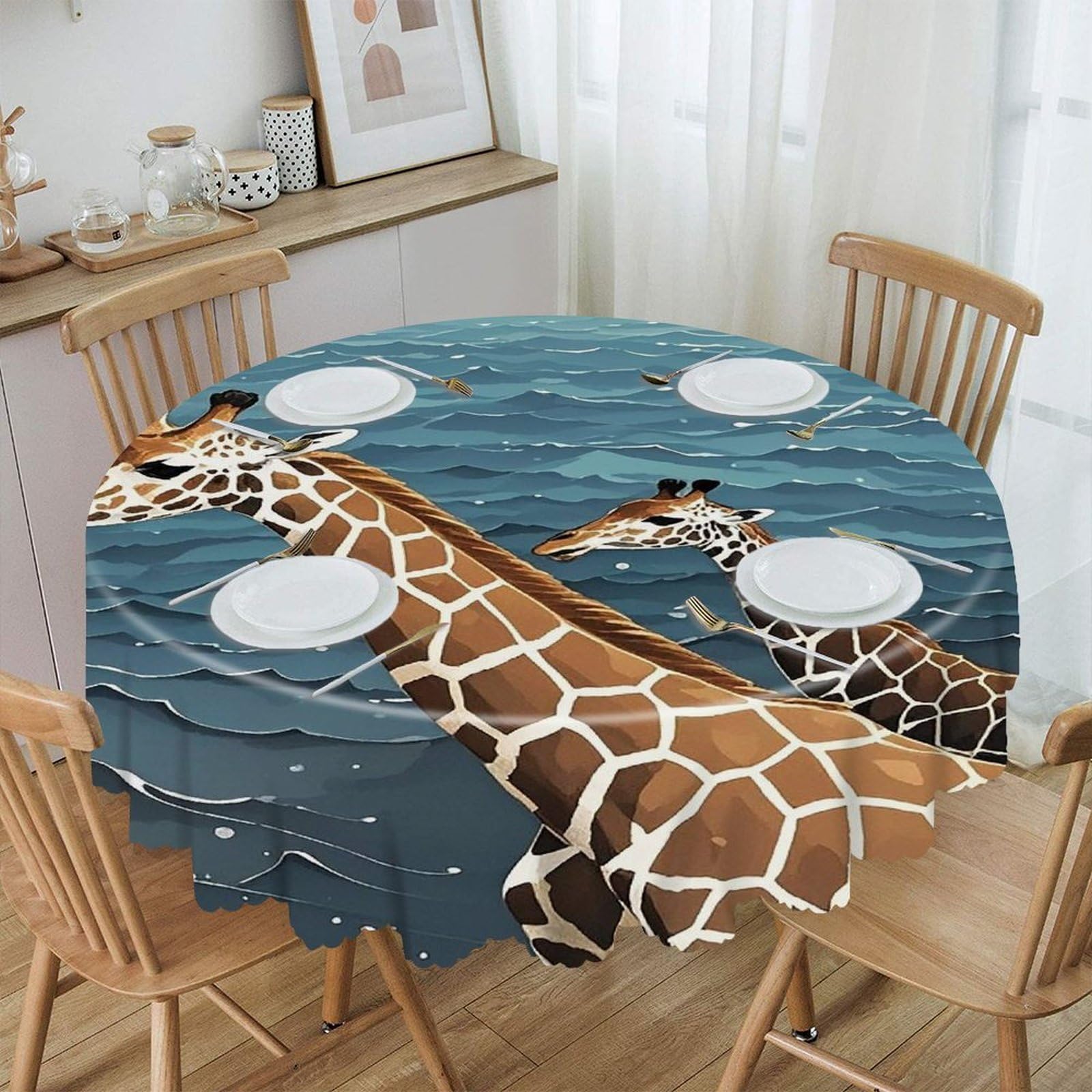 LZQPOEAS The Deep Ocean Round Tablecloth Rustic Circle Table Cloth Wrinkle Resistant Decor Tablecloth Waterproof Washable Table Cover for Kitchen Party Dining Table 60 Inch