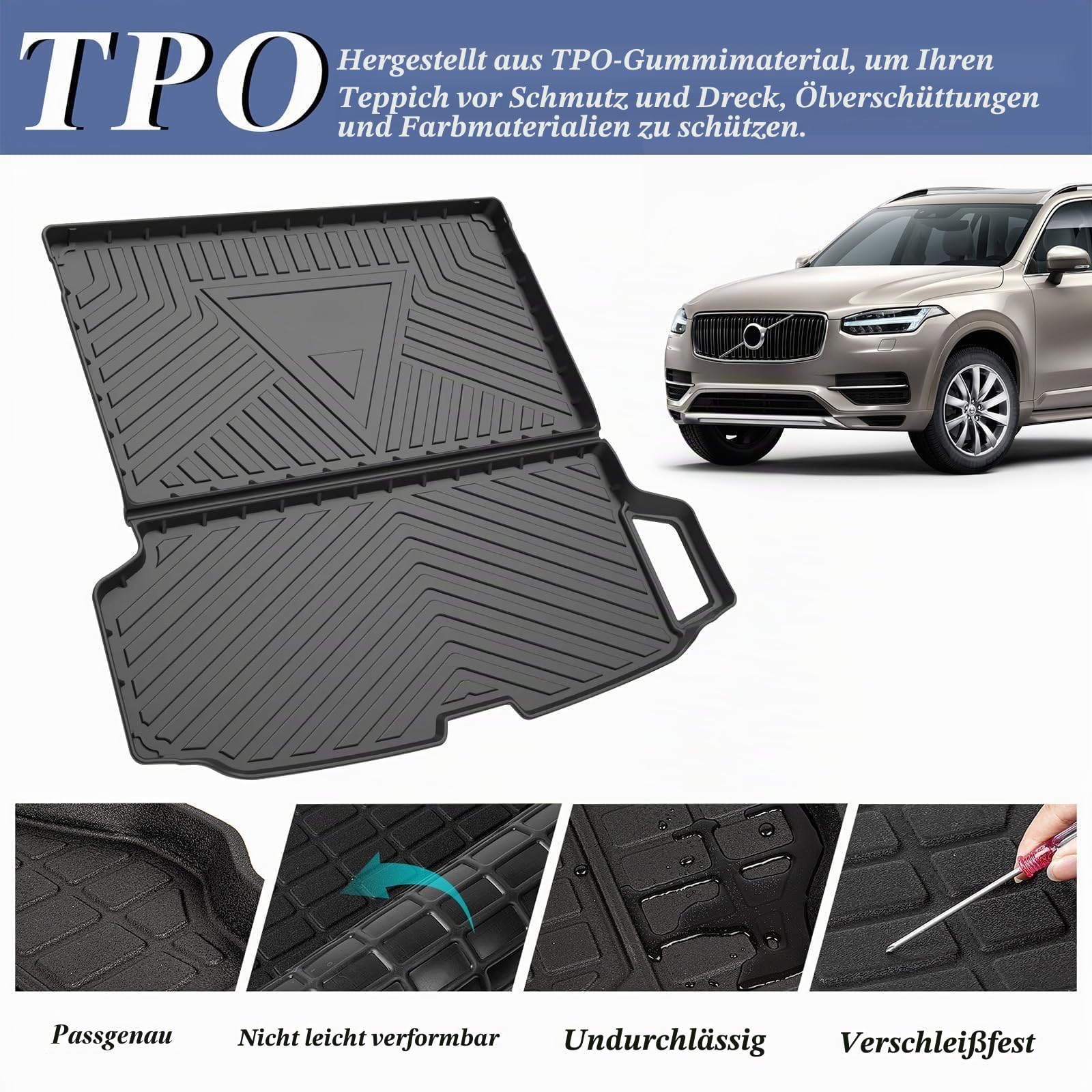PSLER Auto Allwetter Wasserdicht Protector Pad Hinten Cargo Liner Trunk Kofferraummatte für XC90 2015 2016 2017 2018 2019 2020 2021 2022 2023 2024