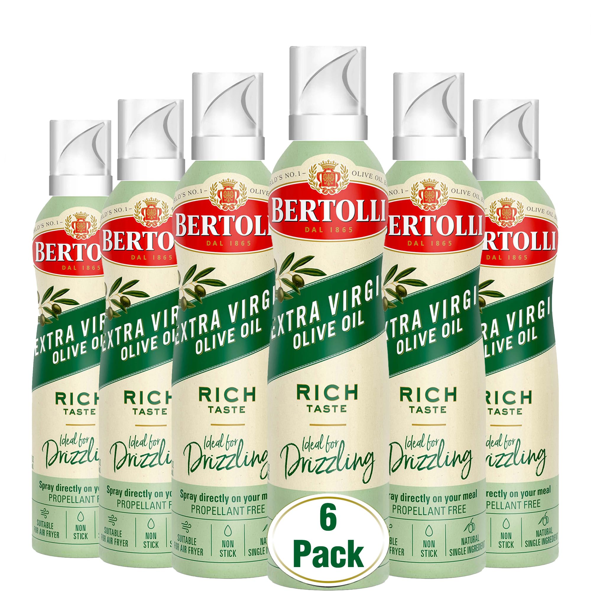 Bertolli Olio Extra Vergine di Oliva Spray, Aroma Ricco, 140 ml, Confezione da 6