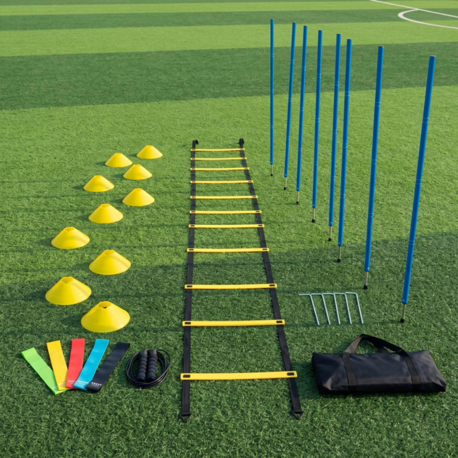 predolo Scaletta Agilità con Coni Outdoor Scaletta Coordinazione con Picchetti Compatto Set di Allenamento Picchetti per Atleti, Giardino