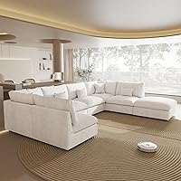 Vista 3 de 154" Modular Sectional Sofa Cloud Couch,Oversized Linen V-Shaped Sectional Sofa with Deep Seat, U-Shape 6-Seater Couch with Ottoman for Living Room