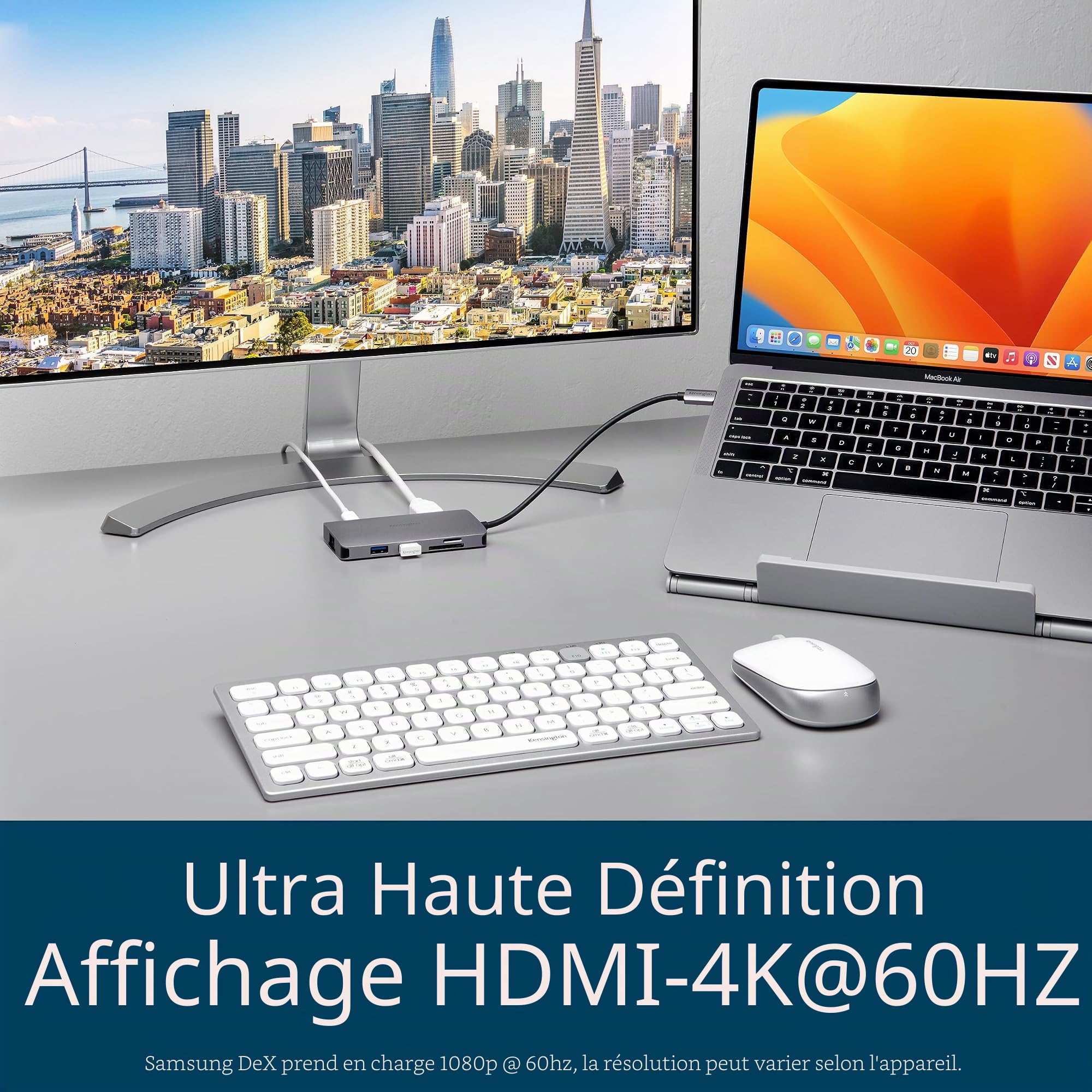 KENSINGTON UH1400P - Station d'Accueil Mobile USB-C Universelle 8-en-1 Sans Pilote, 8 Ports, Transfert d'Alimentation 85W, Ultra HD (4K à 69Hz pour 1 Moniteur), Haute Résolution, Plug&Play (K33820WW)