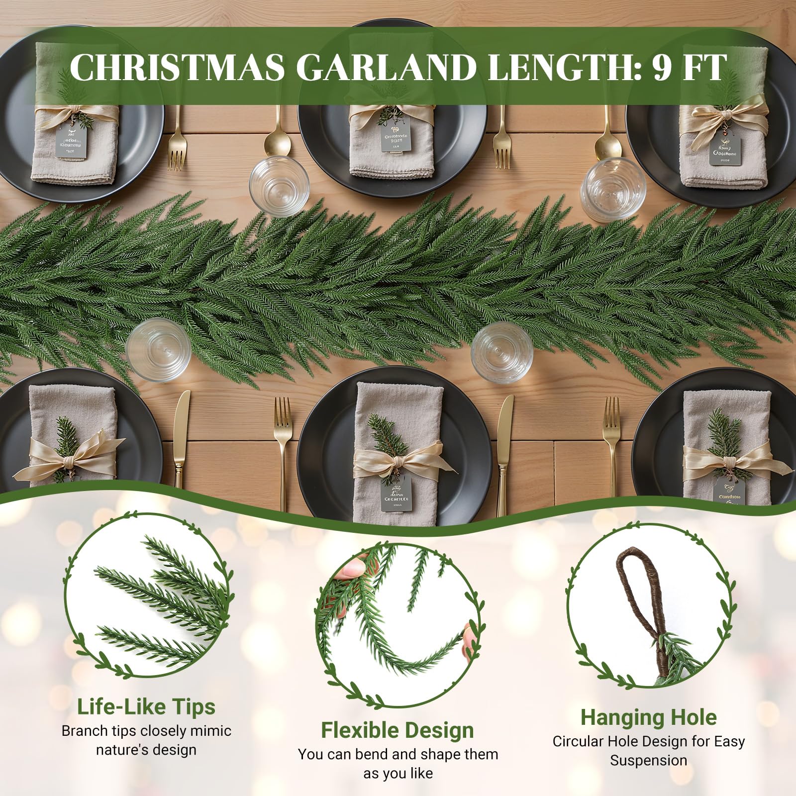 Alupssuc Guirnalda Navidad 270cm,100% PE,Interiores y Exteriores