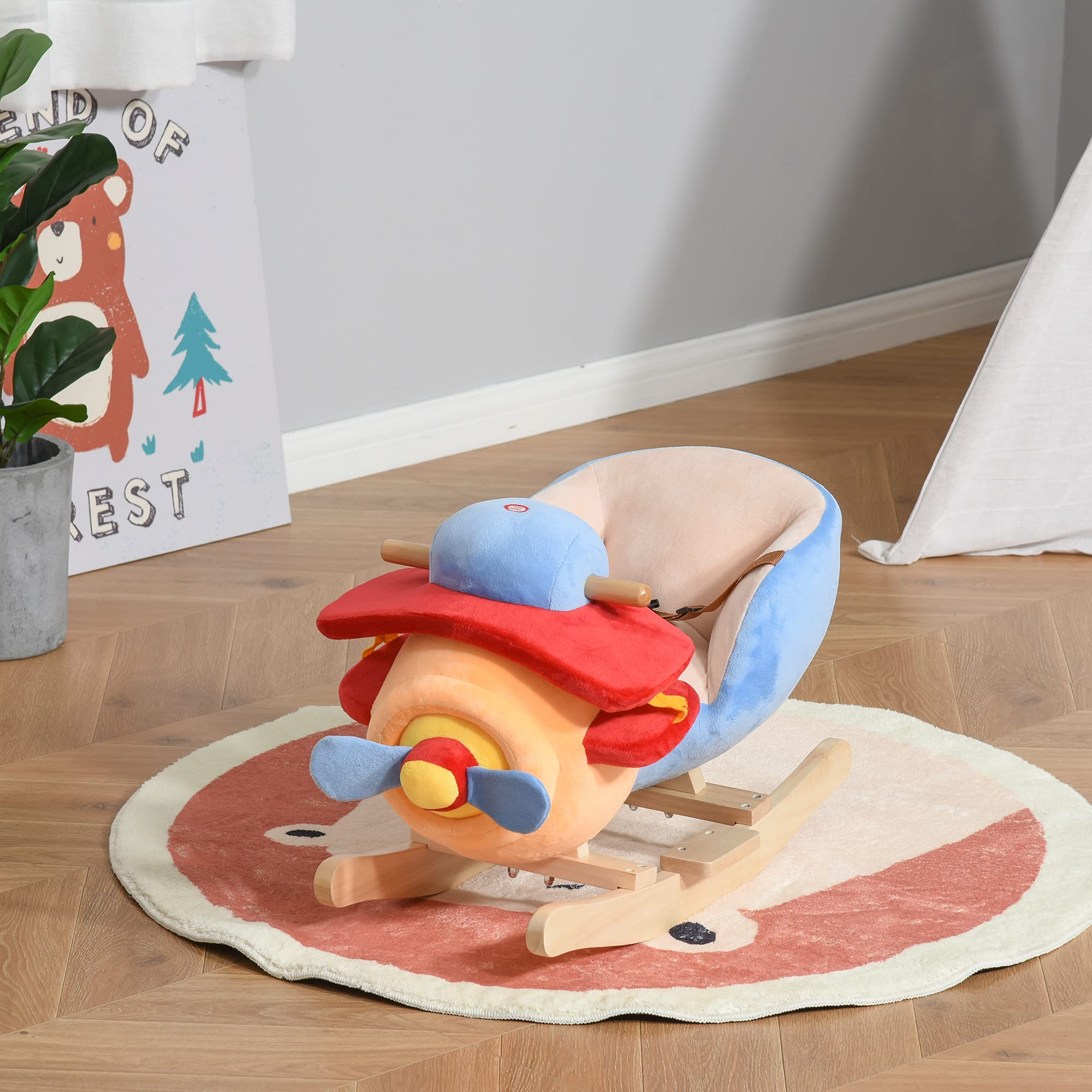 HOMCOM Caballo Balancin Niño Avion Peluche+Musica Cinturon Seguridad Caballito Infantil