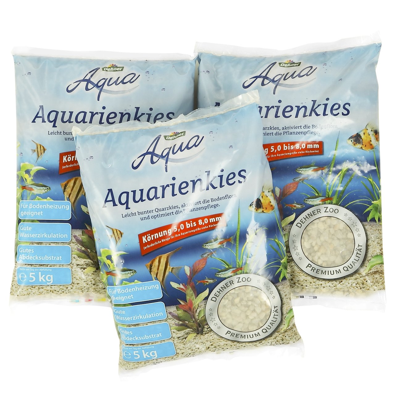 Dehner Aqua Gravier pour Aquarium Grain 5-8 mm 3 x 5 kg (15 kg) Blanc