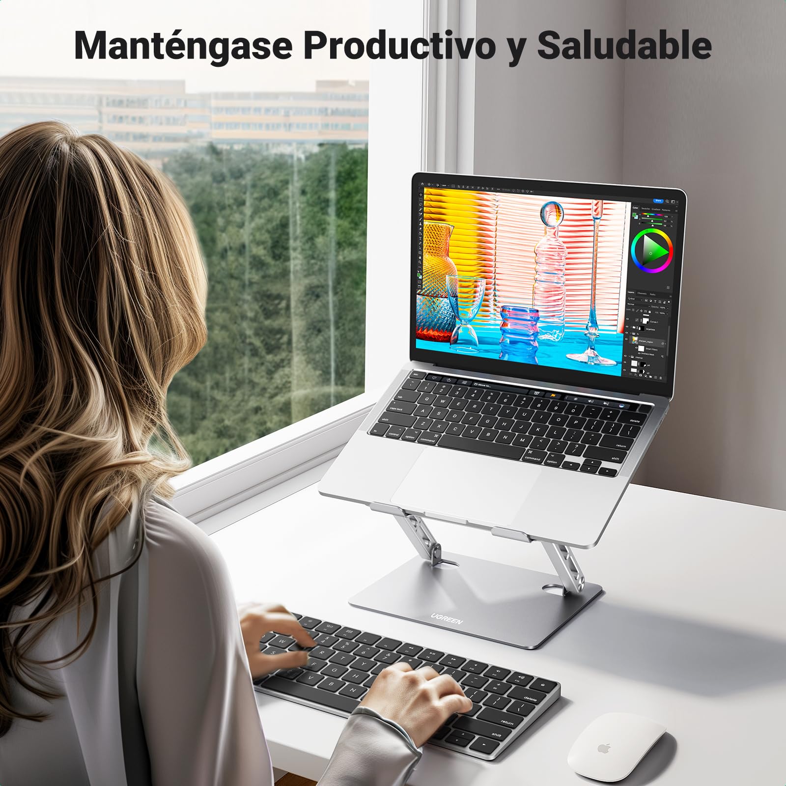 UGREEN Soporte Plegable y Ajustable para Computadora Portátil, Elevador Laptop Stand Ergonómico con Refrigeración Ventilada de 10 a 17 Pulgadas Compatible con MacBook Air Pro HP DELL Acer