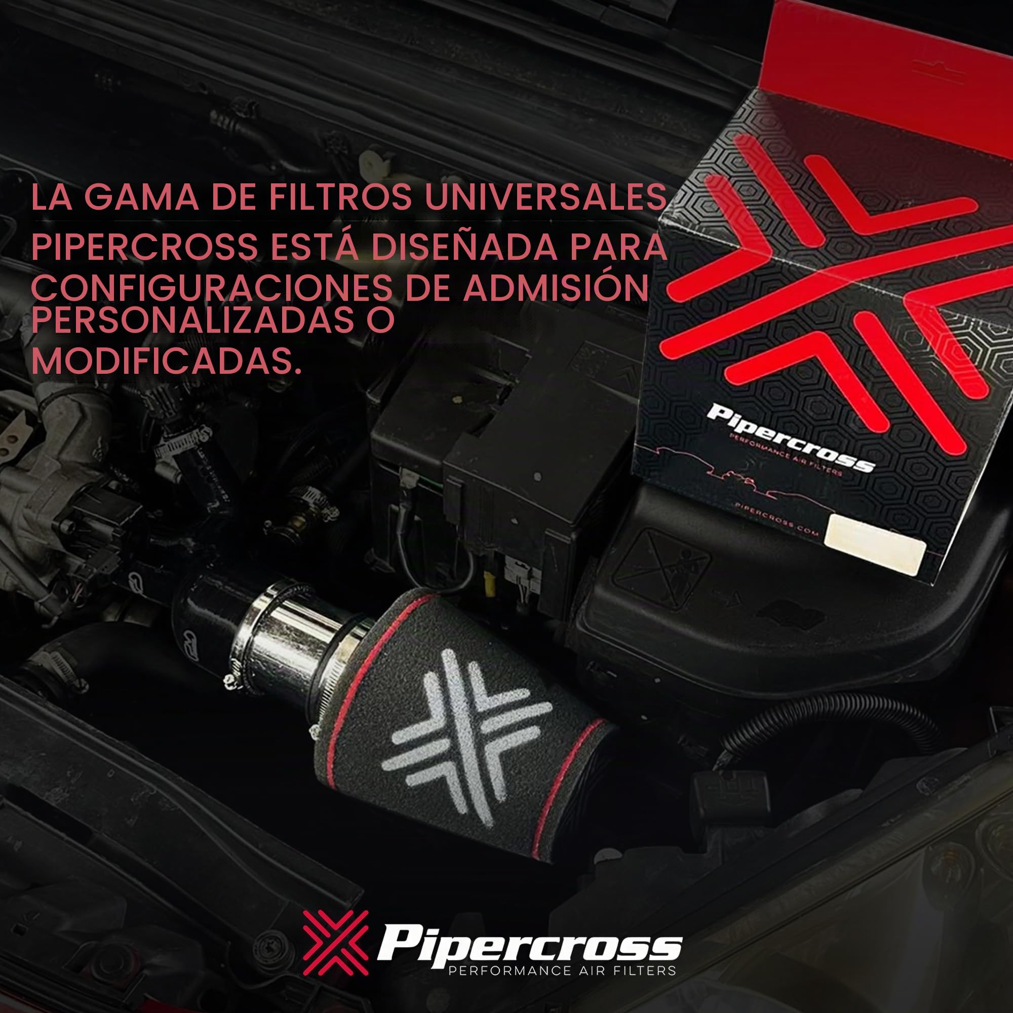 Pipercross Filtro Aire Universal 75mm Diám. Int, C0182 | Filtración alto flujo, Lavable y reutilizable, Fácil instalación, Respuesta acelerador mejorada