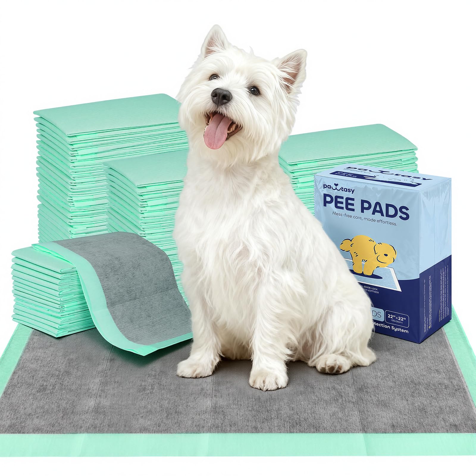 Pawtasy Puppy Pads 100 Pack, Extra Thick Charcoal Dog Training Pee Pads with Anti-Leak Edge, Super Absorbent Dog Wee Pad for Odor Control, Indoor Travel Potty Training, 56x56cm